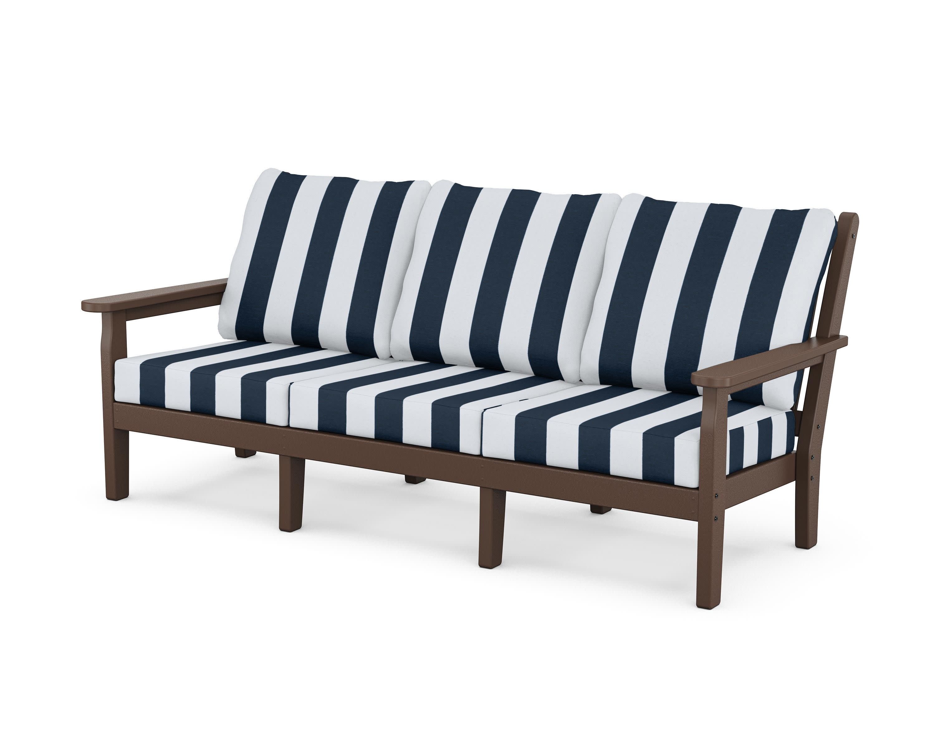 Chippendale Deep Seating Sofa in Mahogany / Cabana Stripe Marine Indigo