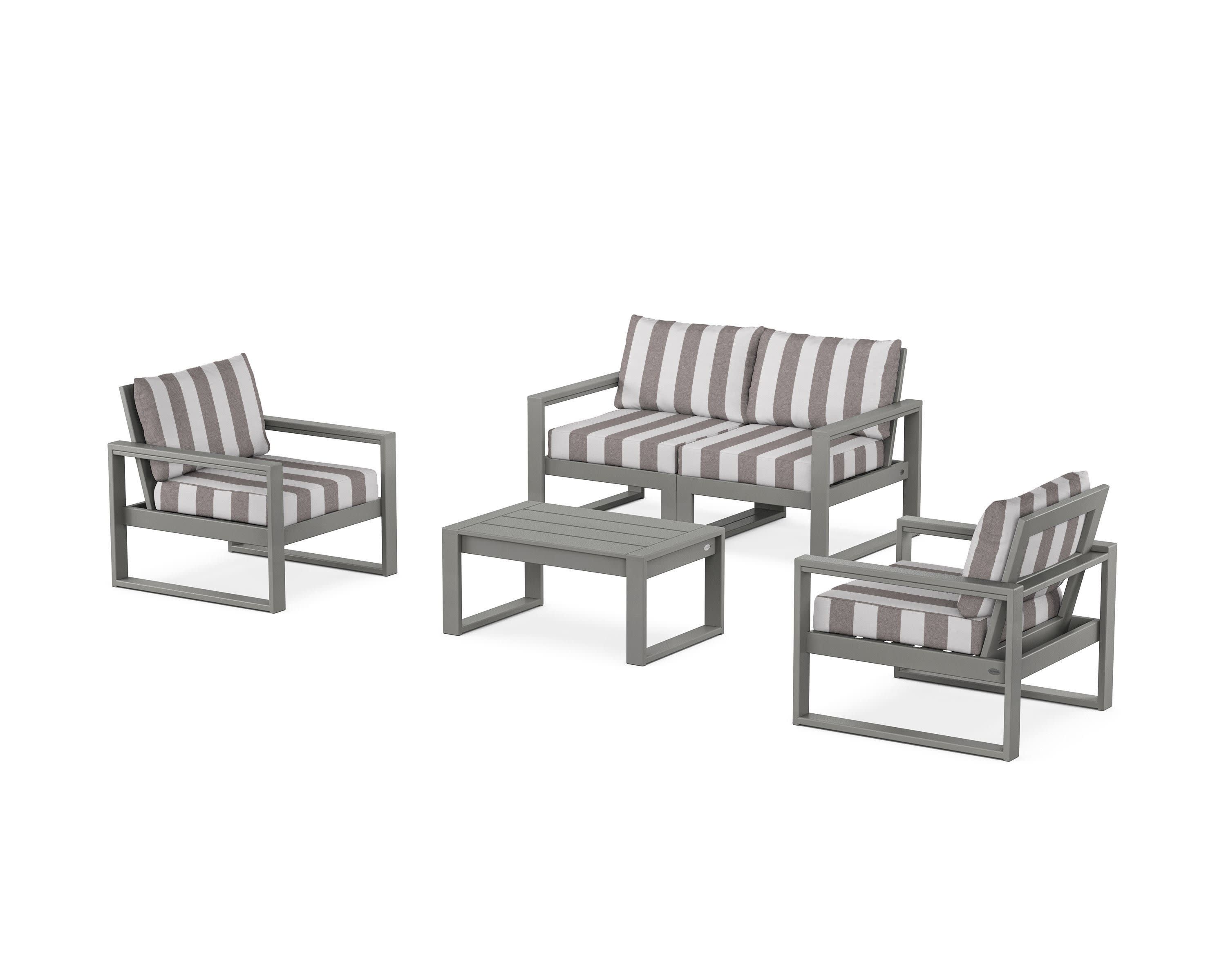 EDGE Sectional 4-Piece Deep Seating Set with Loveseat in Slate Grey / Cabana Stripe Grey Mist