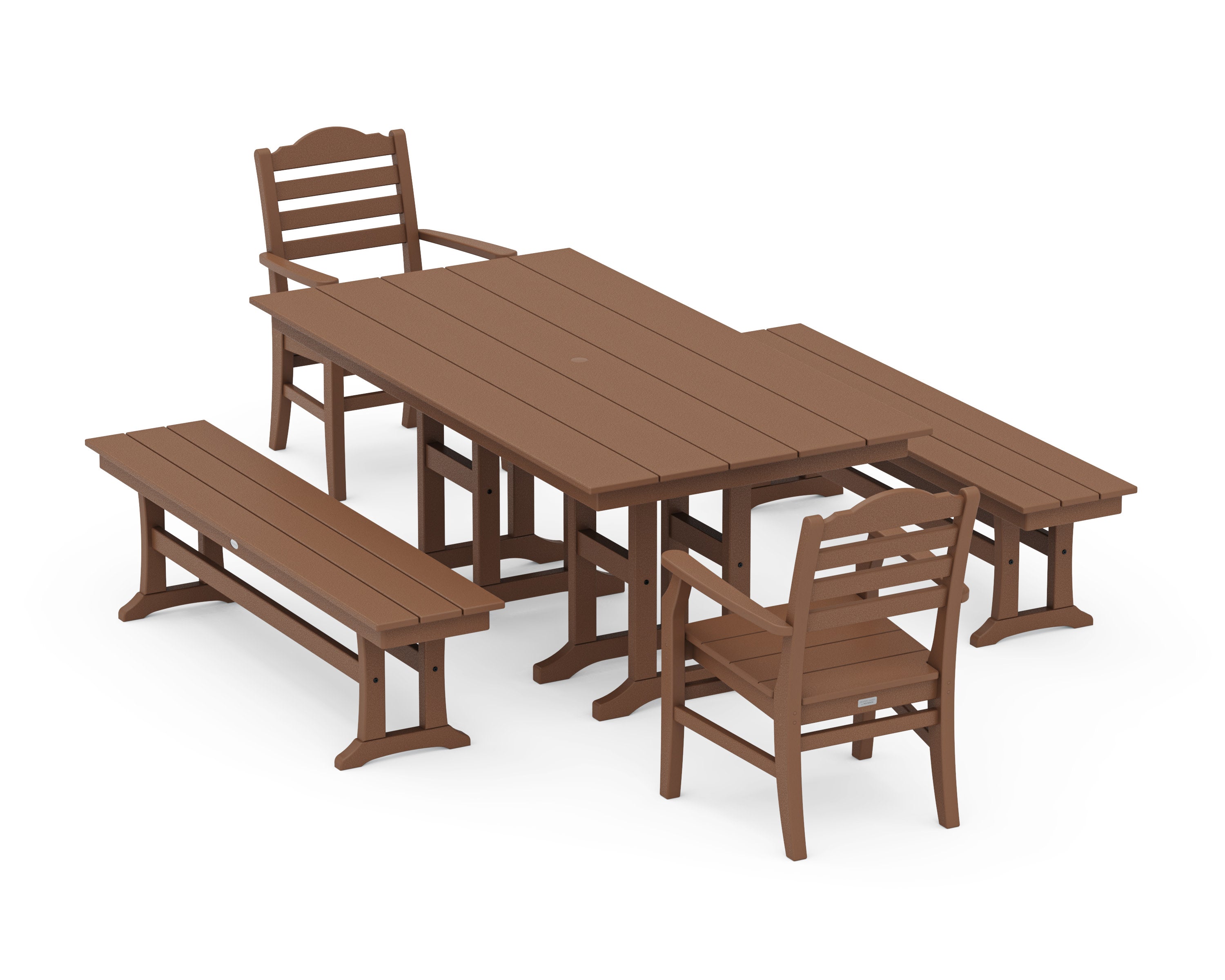 Savannah 5-Piece Farmhouse Dining Set with Benches in Teak