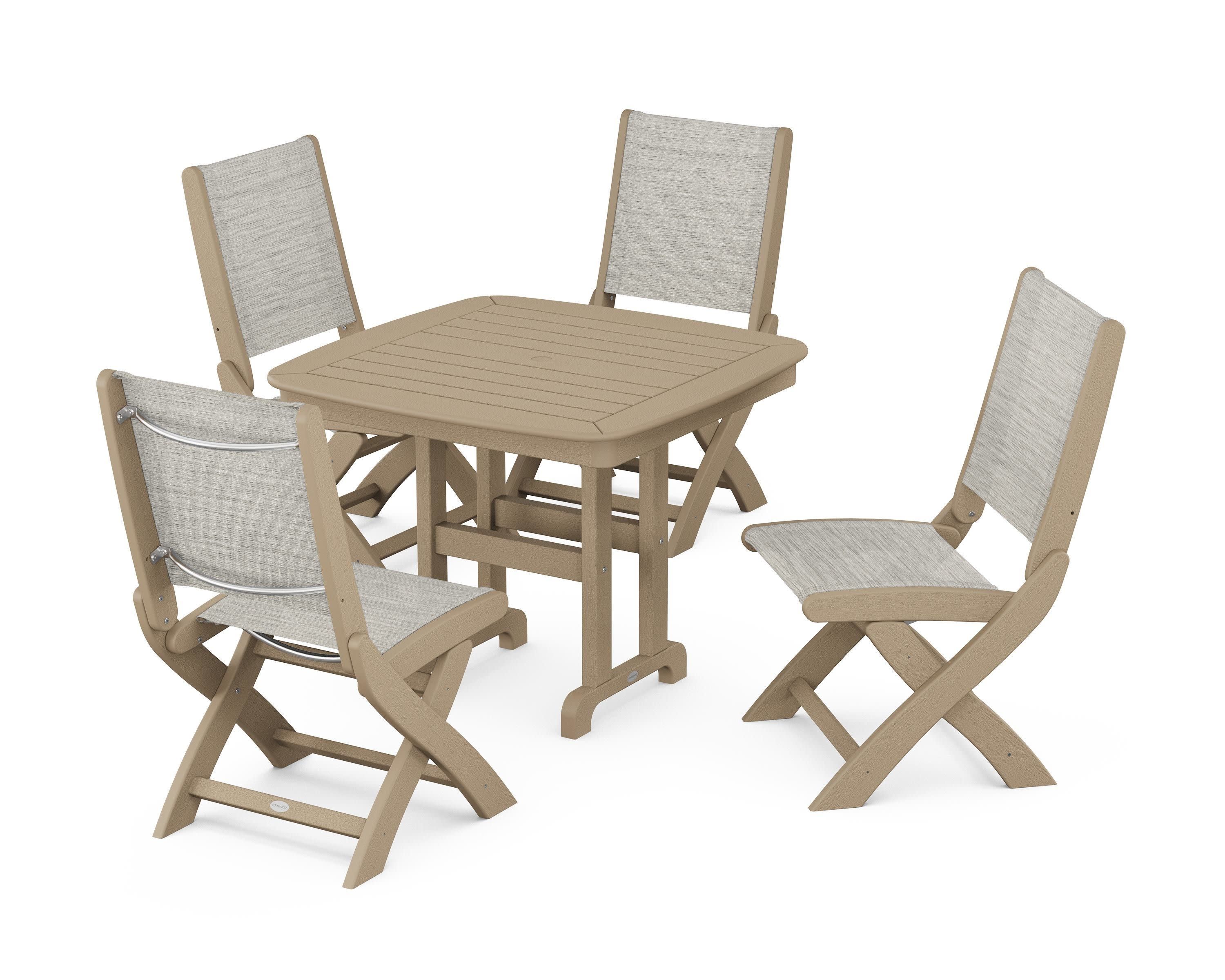 Coastal Folding Side Chair 5-Piece Dining Set in Vintage Sahara / Birch Sling