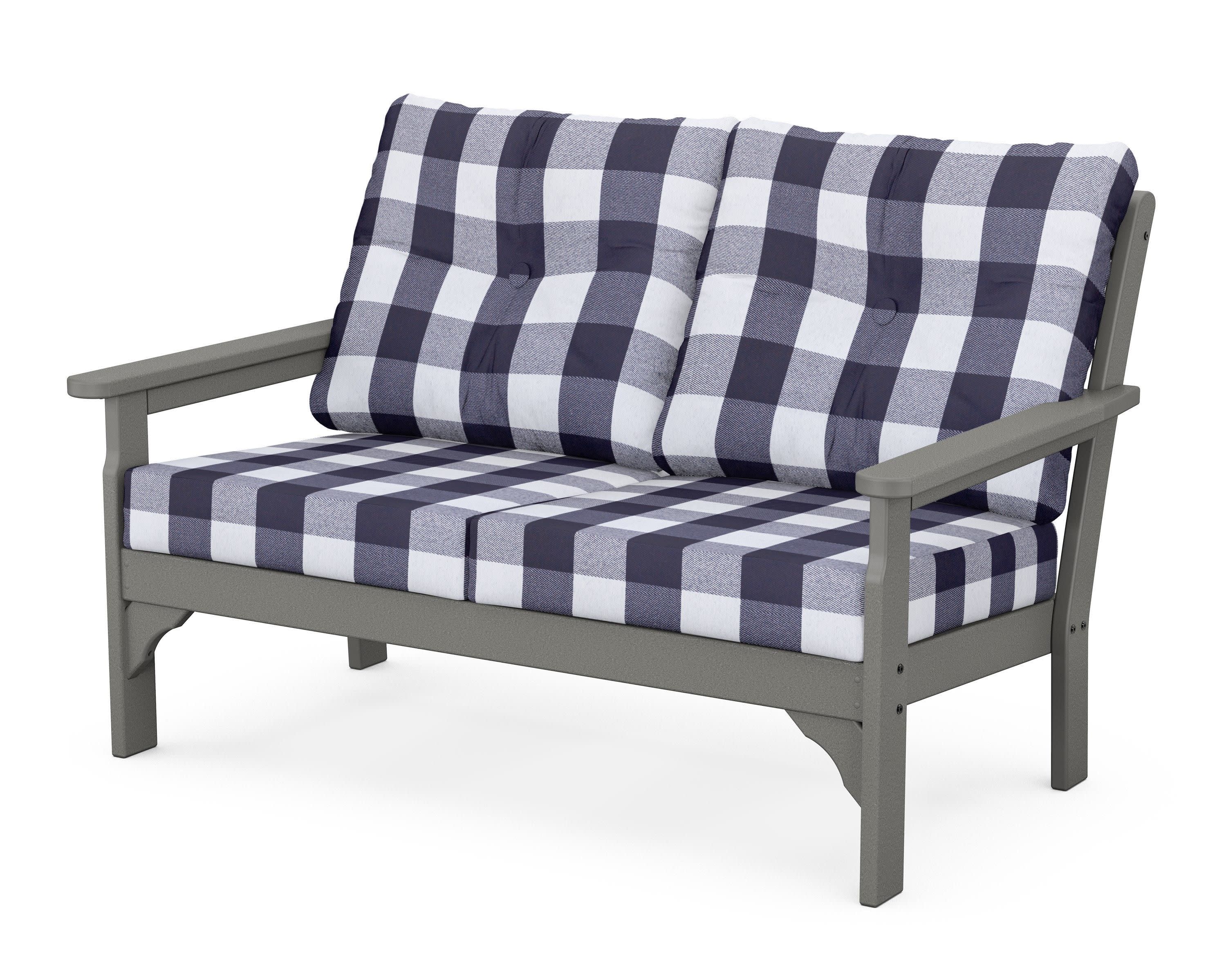 Vineyard Deep Seating Loveseat in Slate Grey / Buffalo Plaid Navy