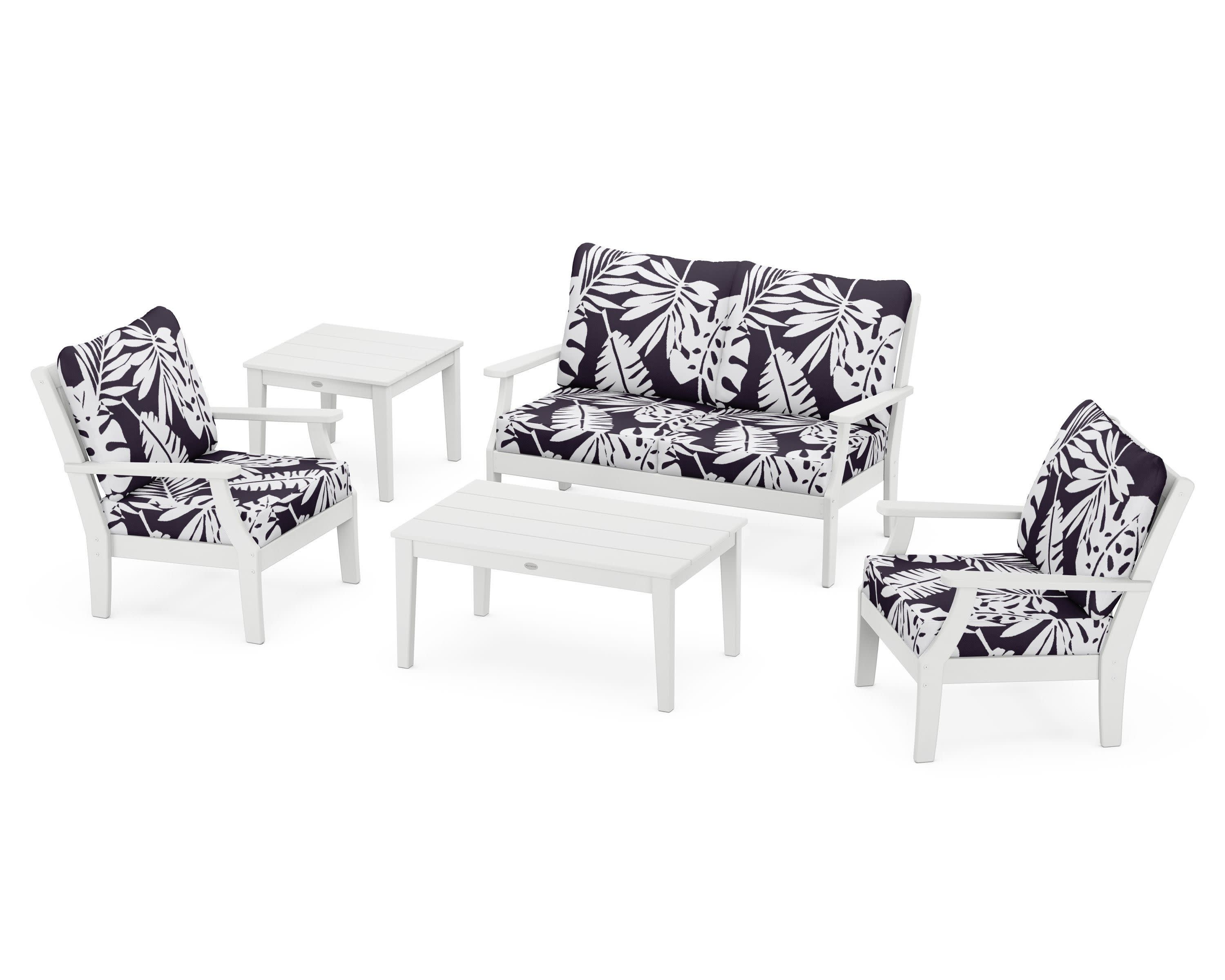 Braxton 5-Piece Deep Seating Set in White / Leaf Navy