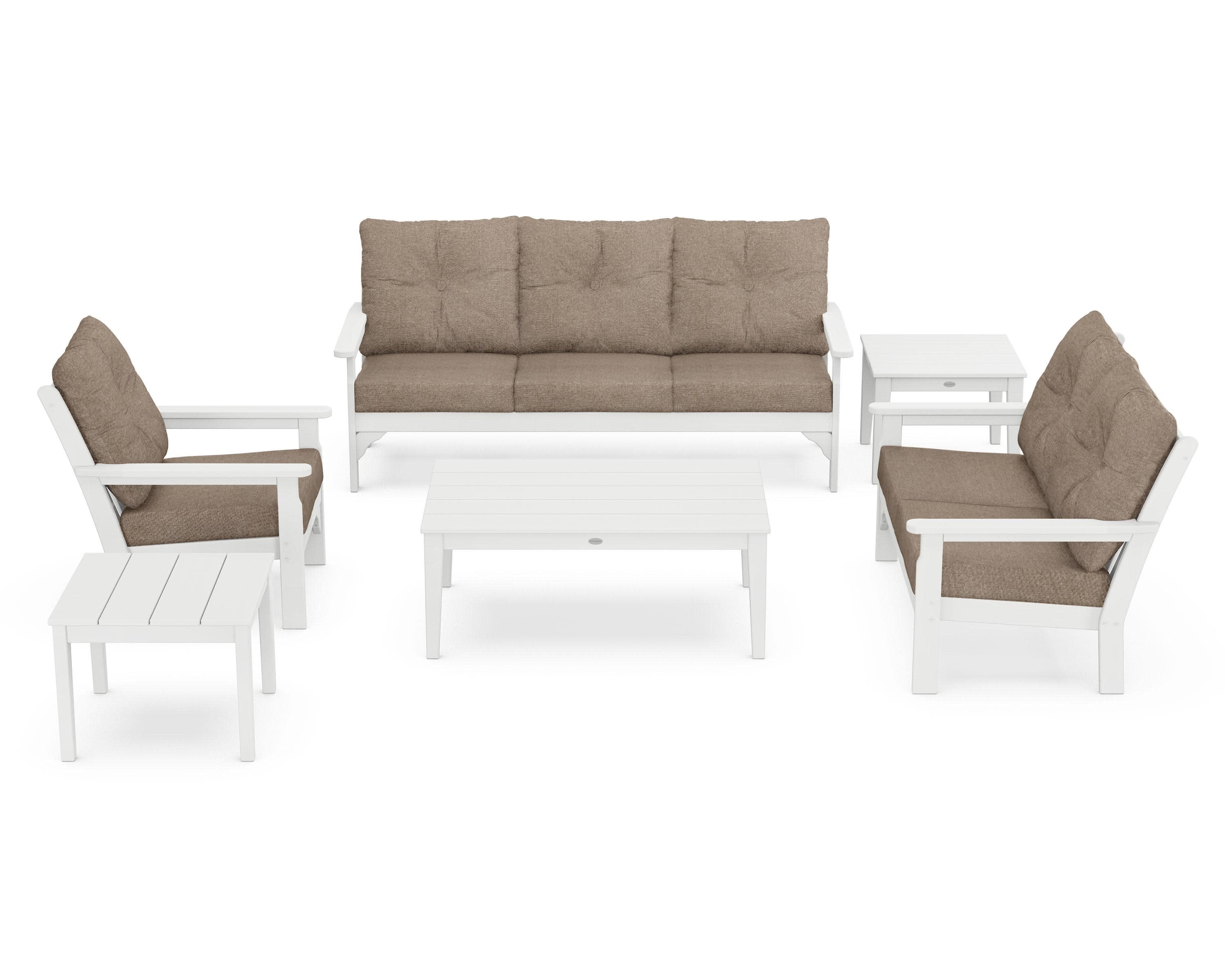 Vineyard 6-Piece Deep Seating Set in White / Spiced Burlap