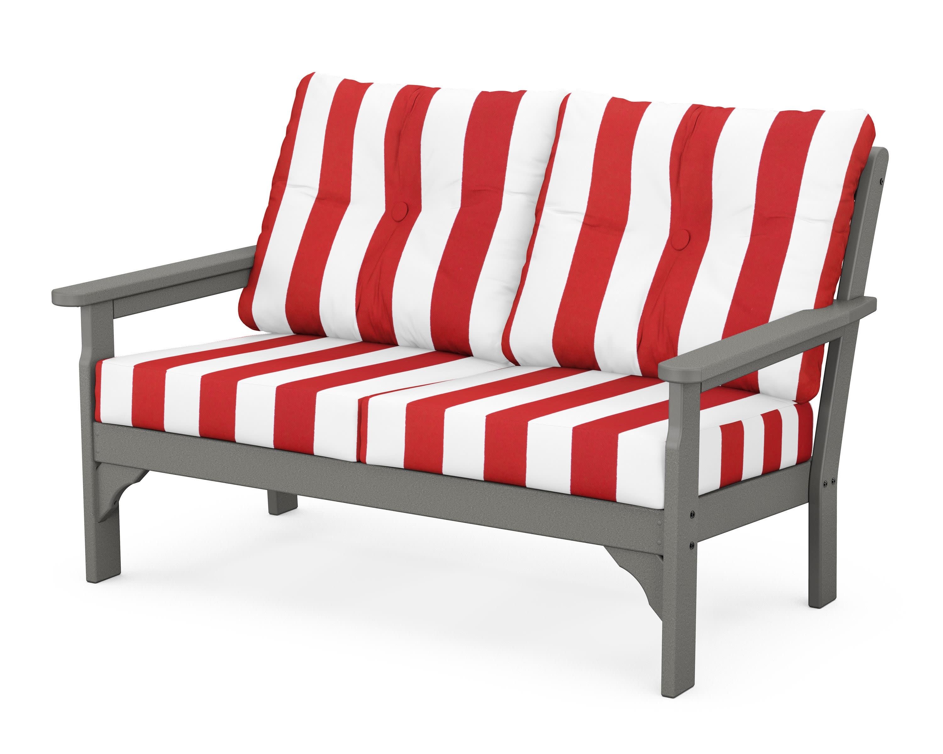Vineyard Deep Seating Loveseat in Slate Grey / Cabana Stripe Crimson