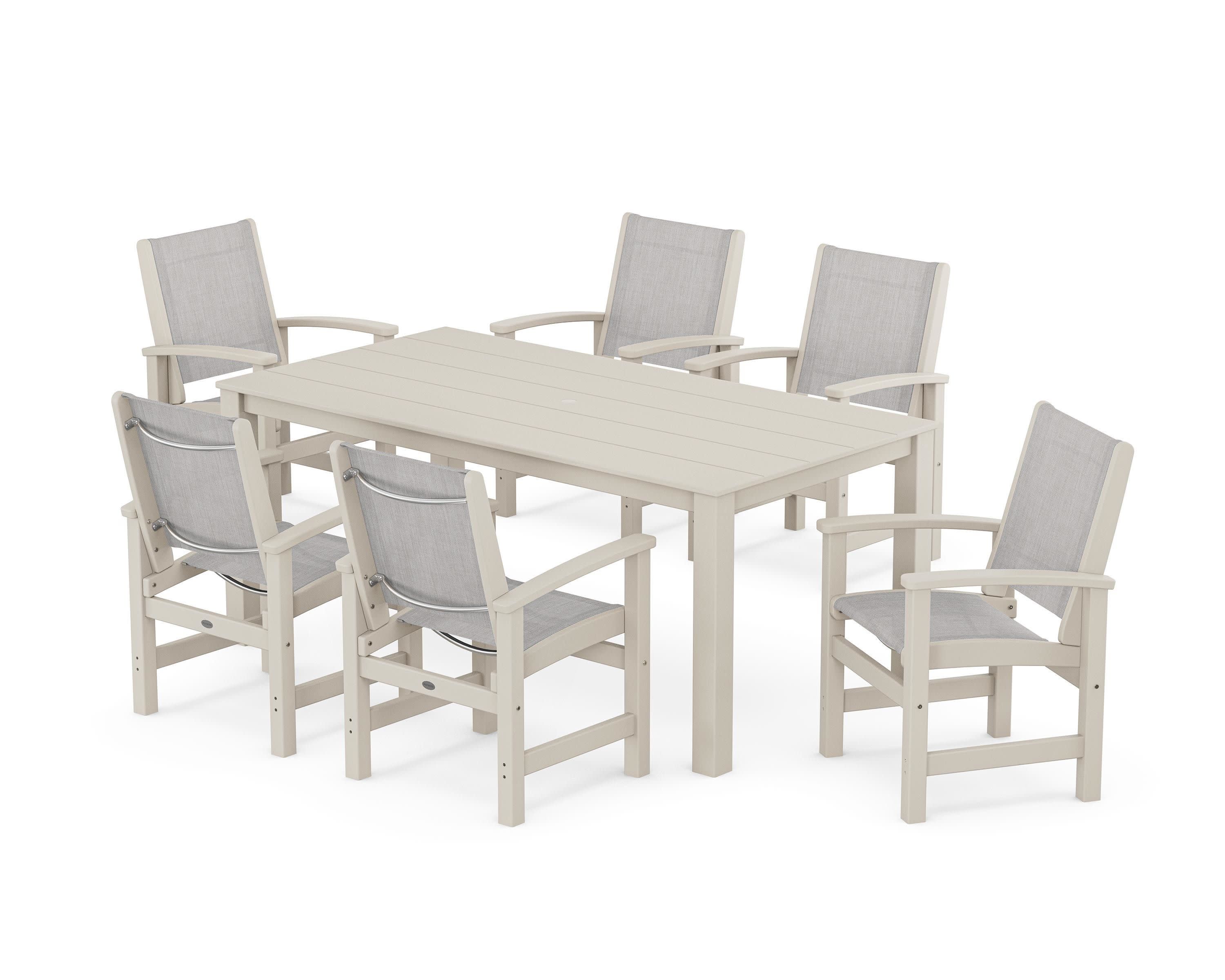Coastal 7-Piece Parsons Dining Set in Sand / Parchment Sling