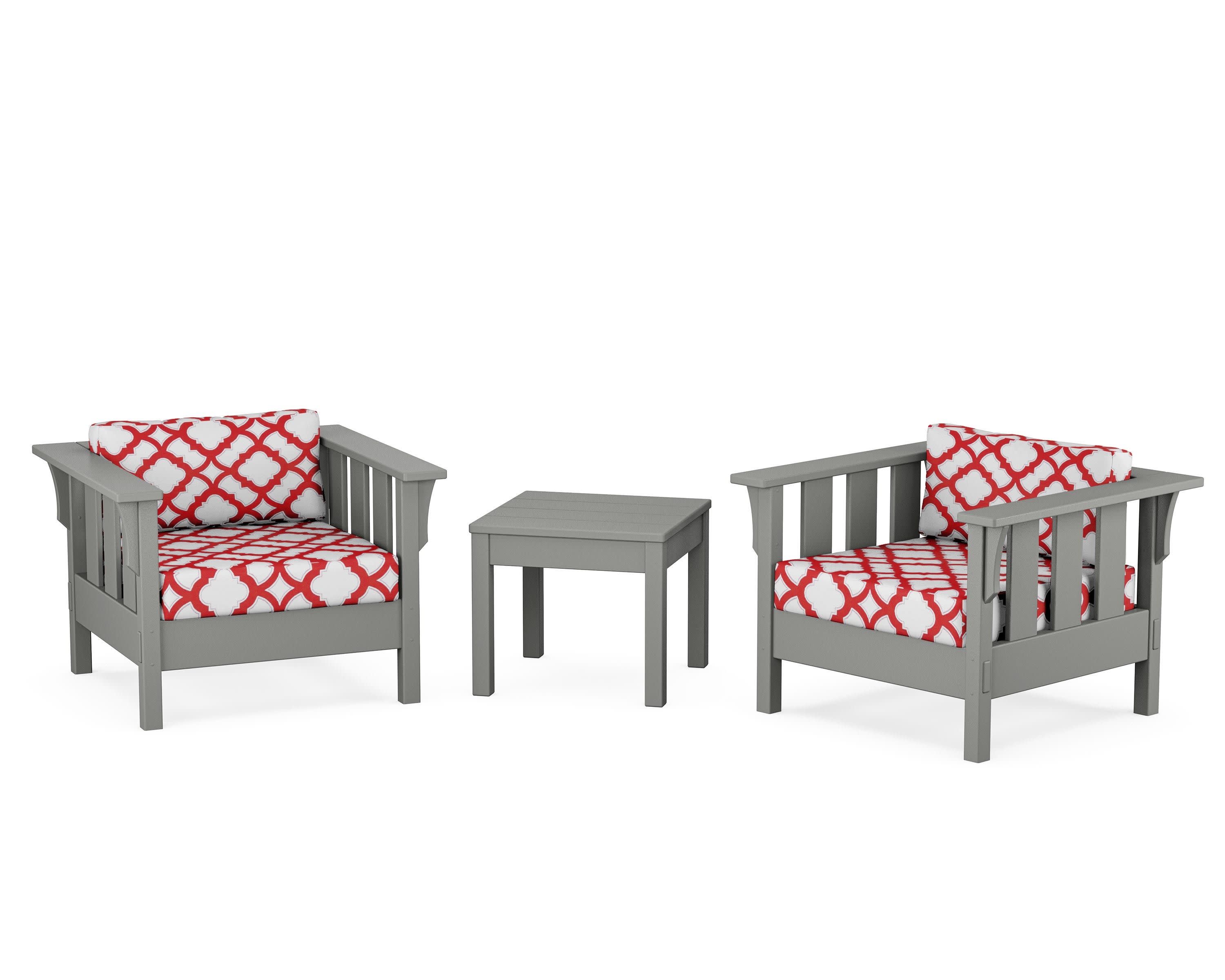 Acadia 3-Piece Deep Seating Set in Slate Grey / Trellis Crimson