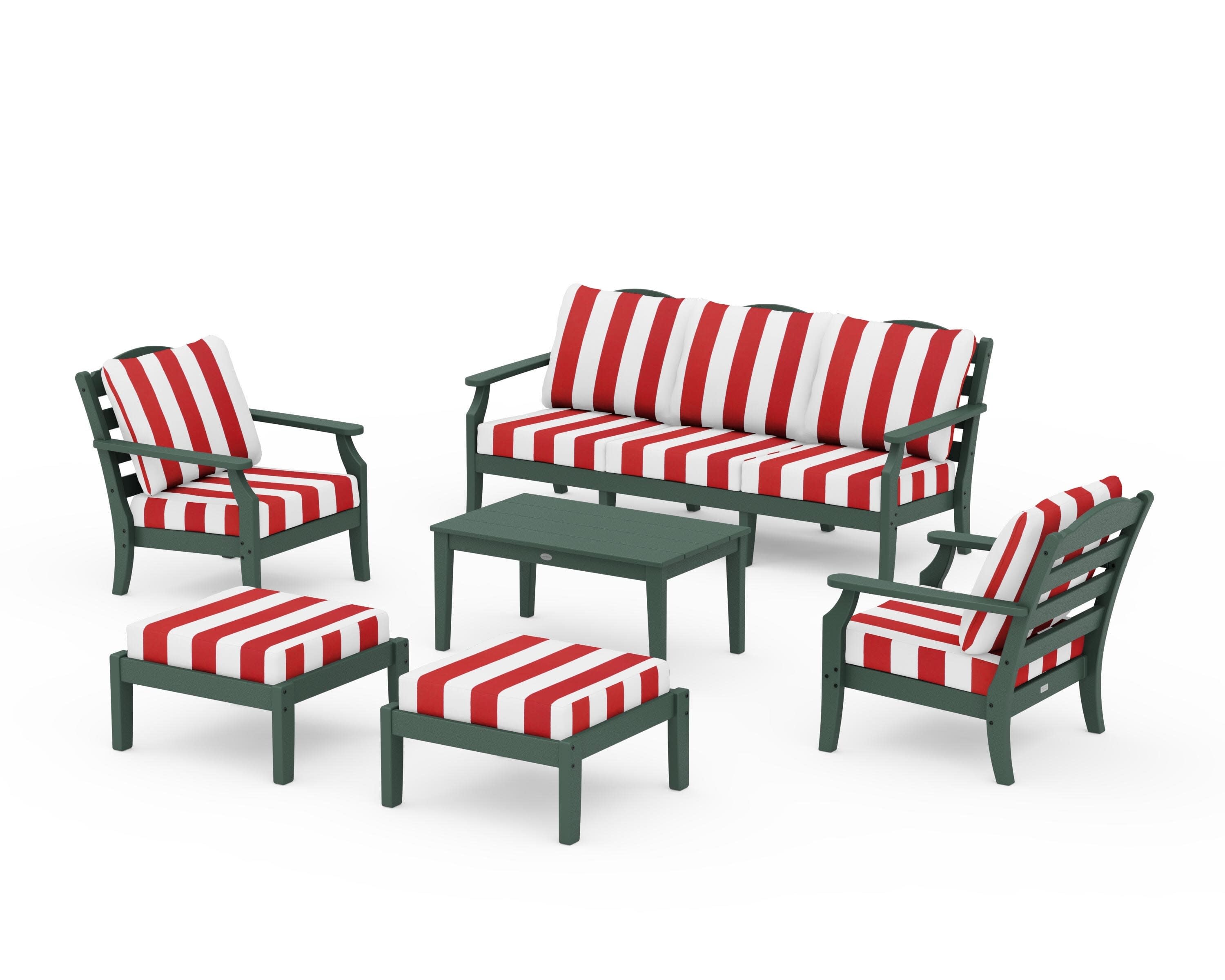 Savannah 6-Piece Lounge Sofa Set in Green / Cabana Stripe Crimson