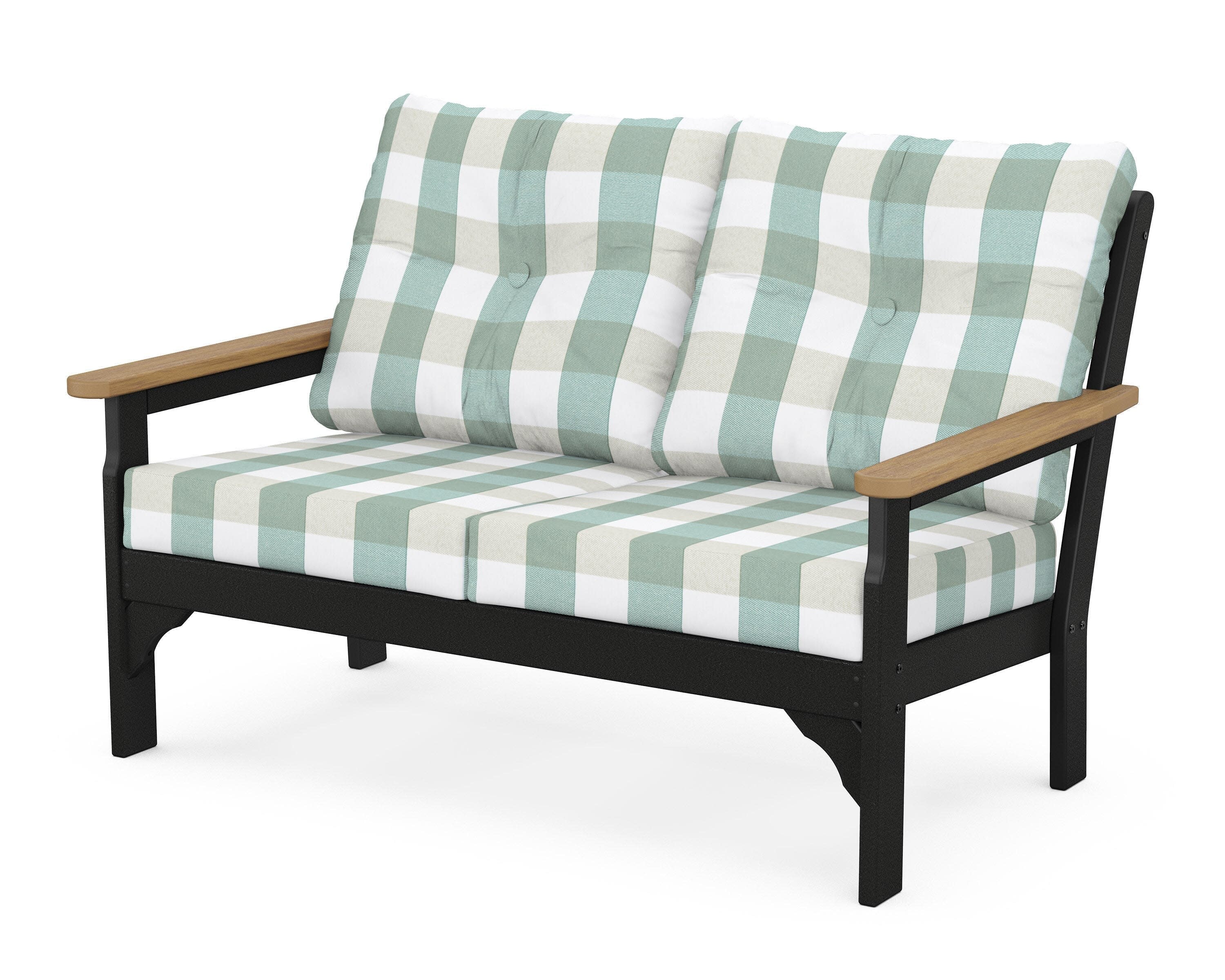 Vineyard Deep Seating Loveseat in Black / Natural / Buffalo Plaid Glacier Spa
