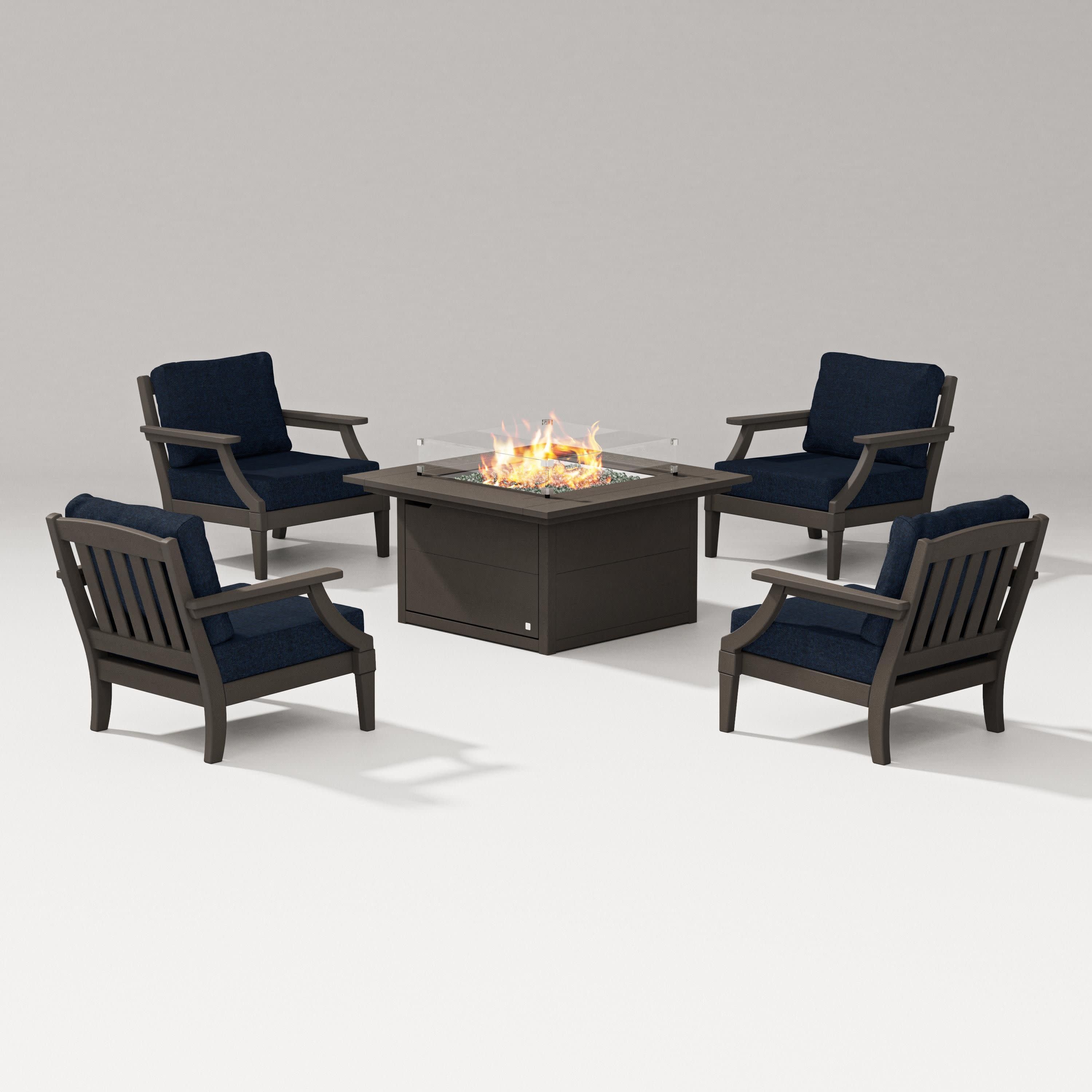 Estate 5-Piece Lounge Fire Table Set in Vintage Coffee / Marine Indigo