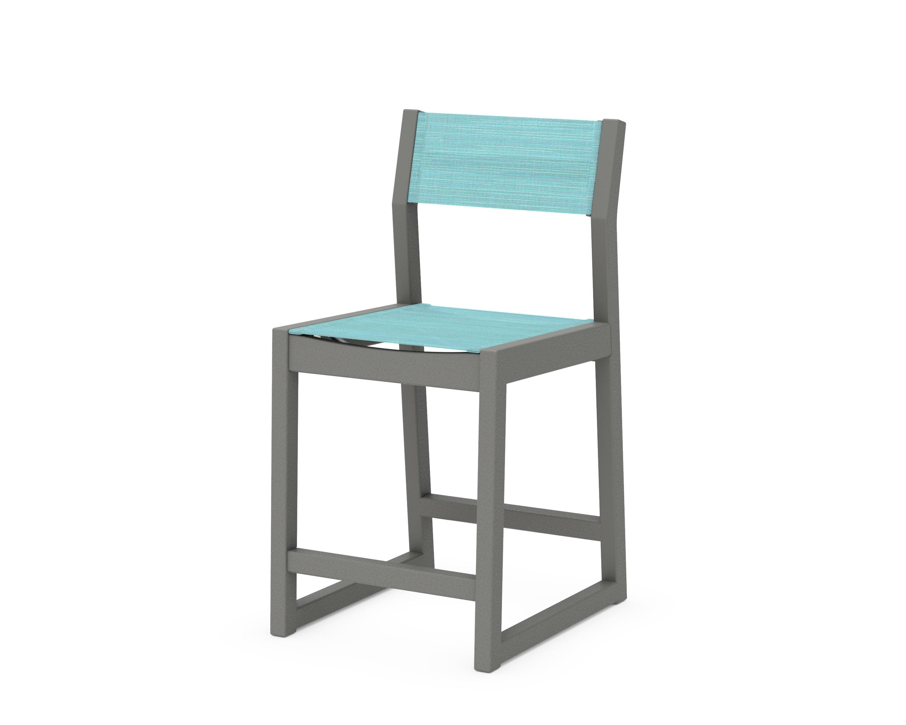 EDGE Sling Counter Side Chair in Slate Grey / Dupioni Aquamarine Sling