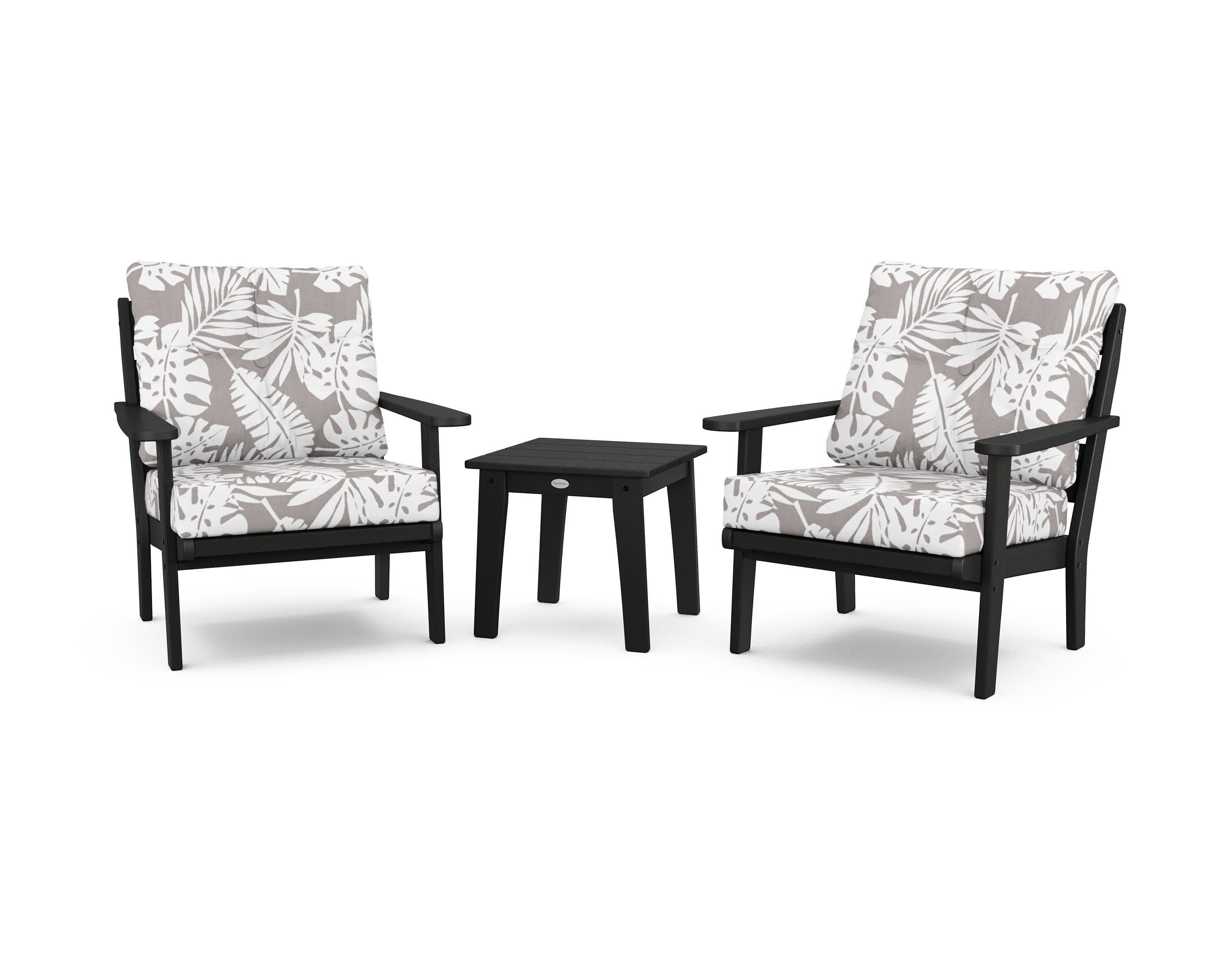 Lakeside 3-Piece Deep Seating Chair Set in Black / Leaf Grey Mist