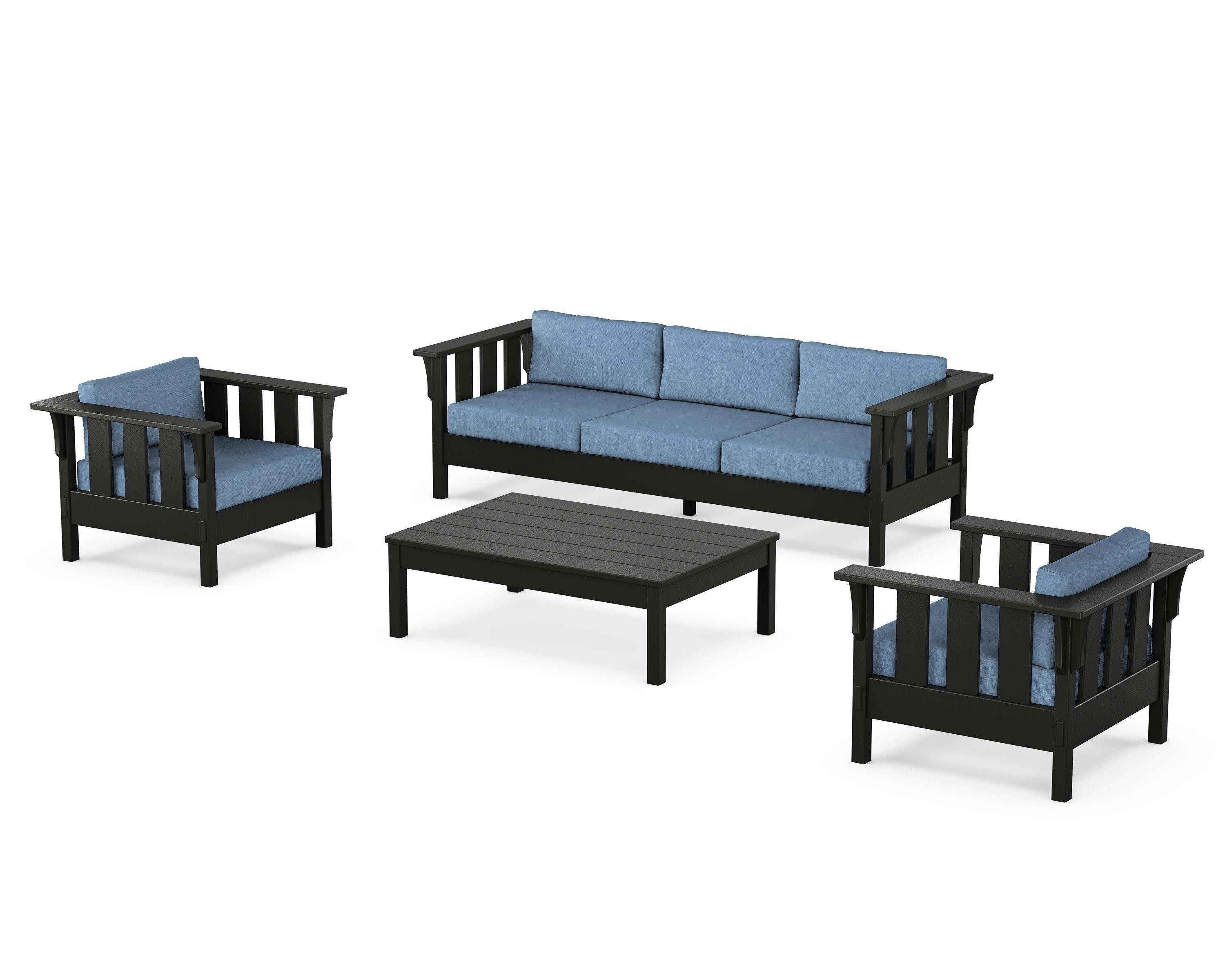 Acadia 4-Piece Deep Seating Set with Sofa in Black / Sky Blue