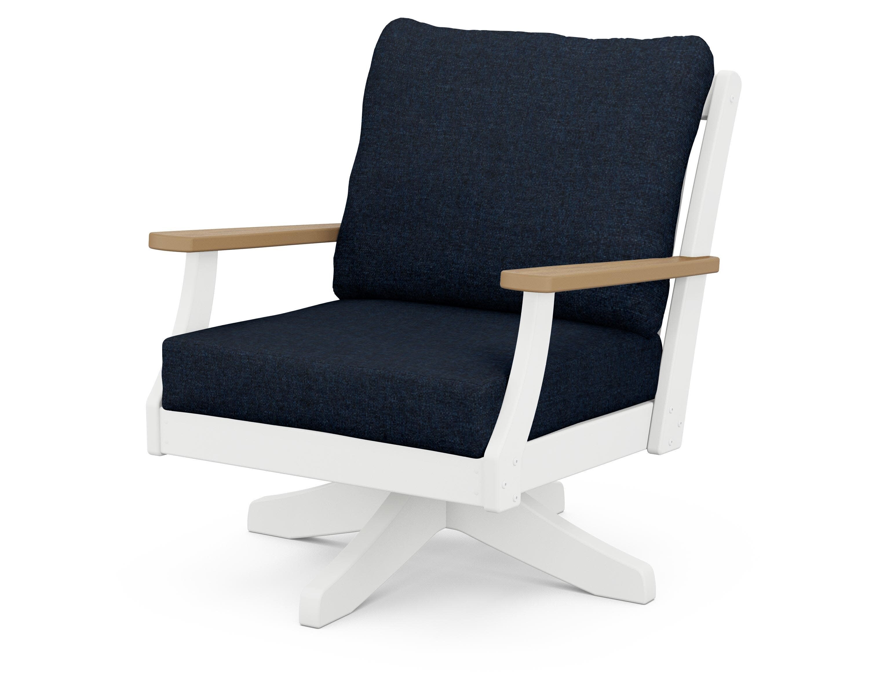 Braxton Deep Seating Swivel Chair in White / Natural / Marine Indigo
