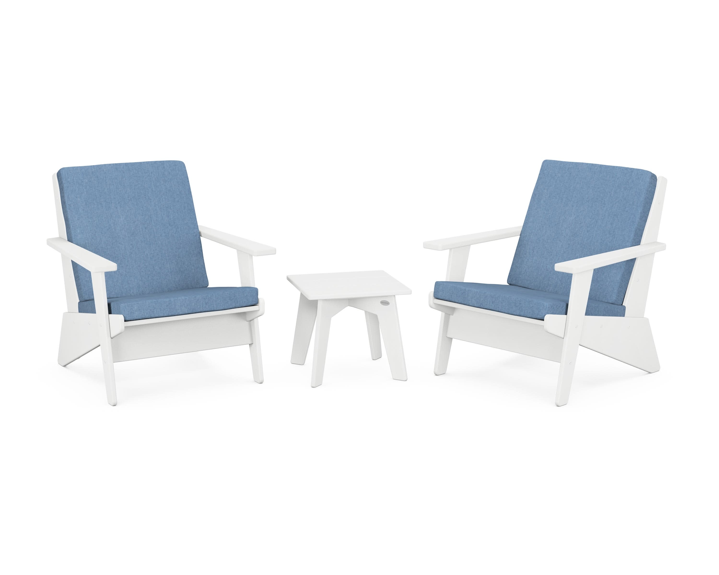 Riviera Modern Lounge 3-Piece Set in White / Sky Blue