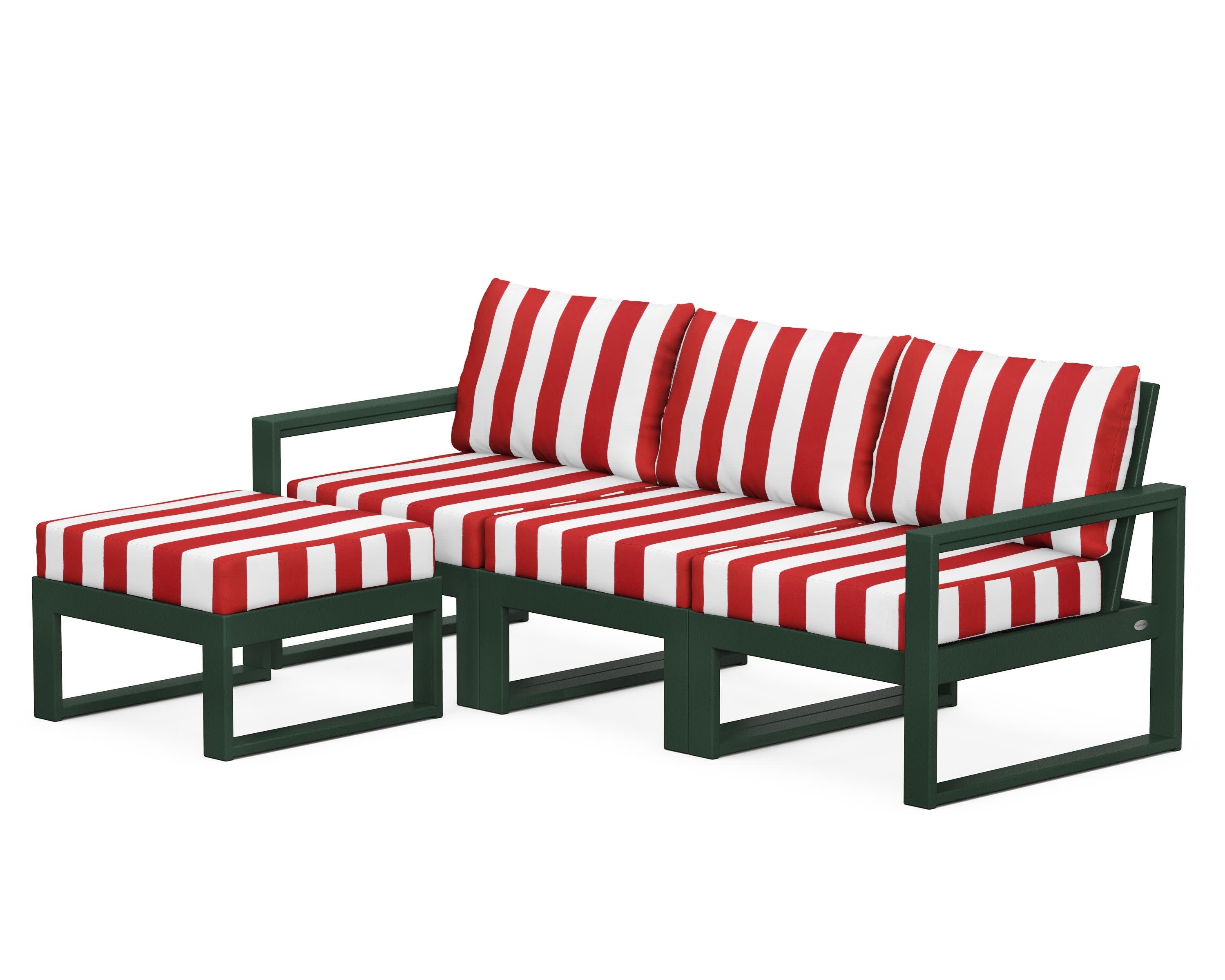 EDGE 4-Piece Modular Deep Seating Set with Ottoman in Green / Cabana Stripe Crimson