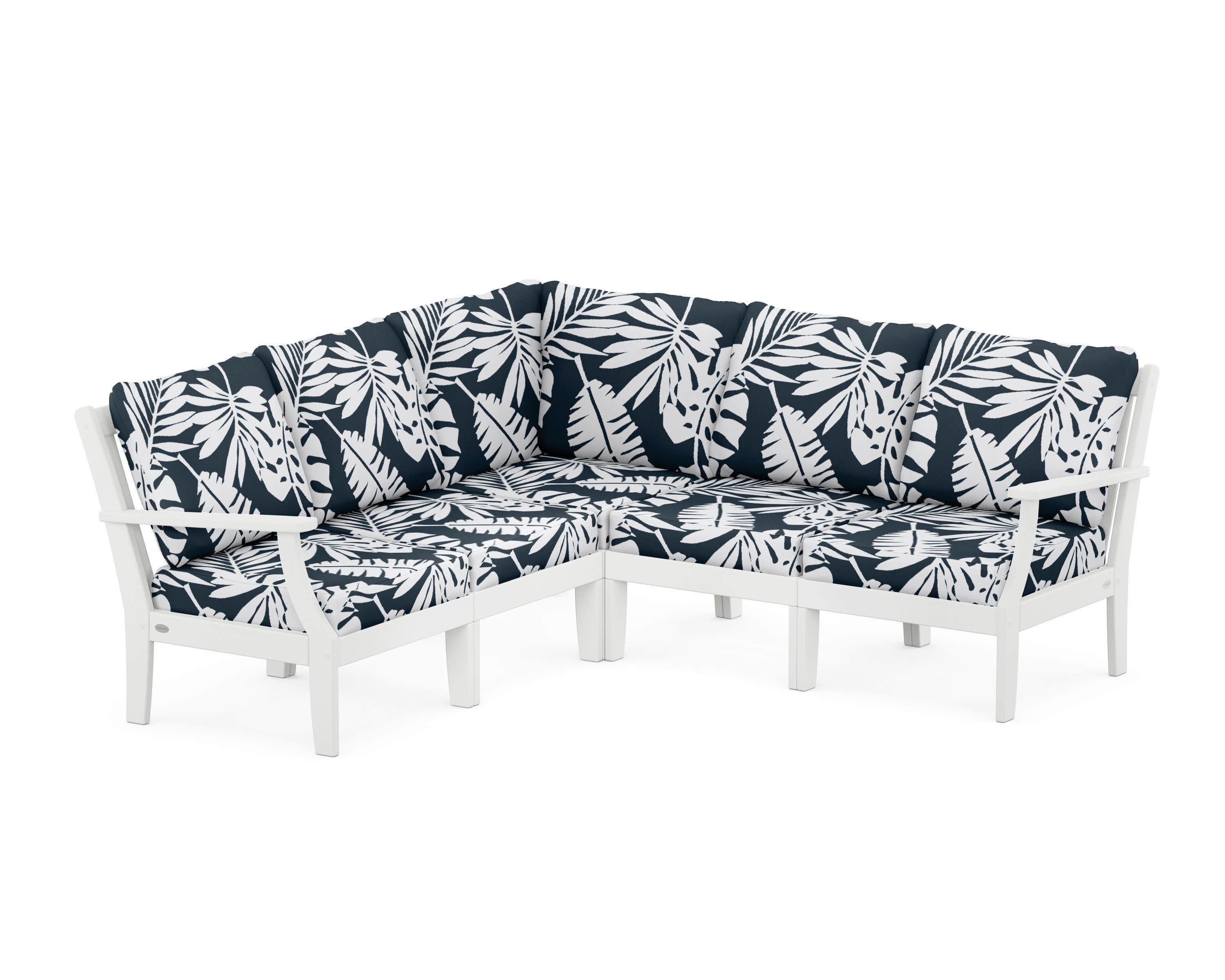 Braxton Modular 5-Piece Deep Seating Set in White / Leaf Marine Indigo