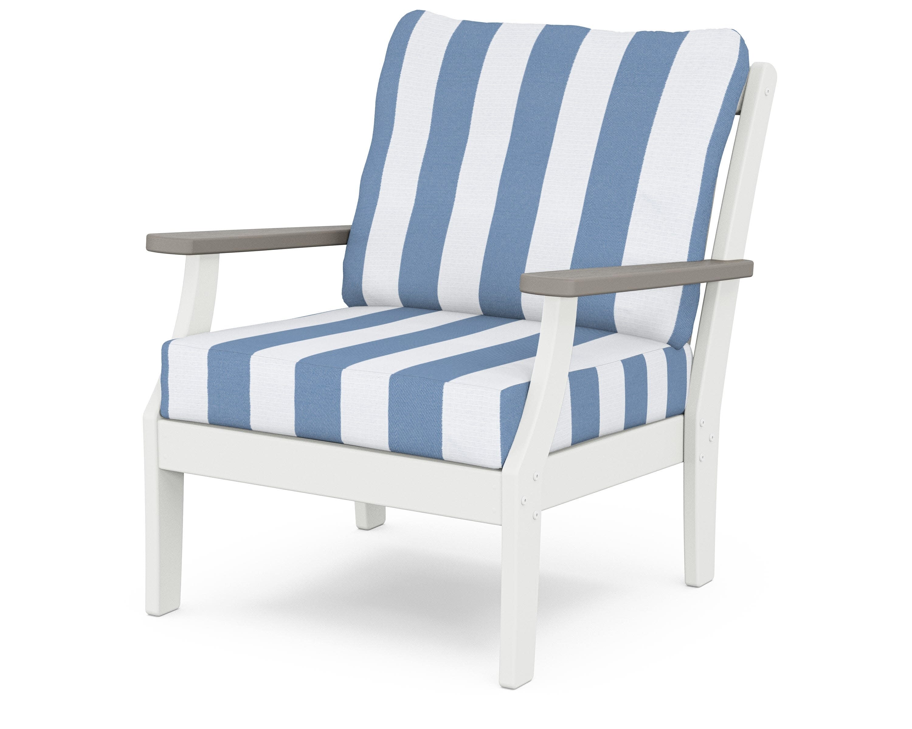 Braxton Deep Seating Chair in White / Driftwood / Cabana Stripe Sky Blue