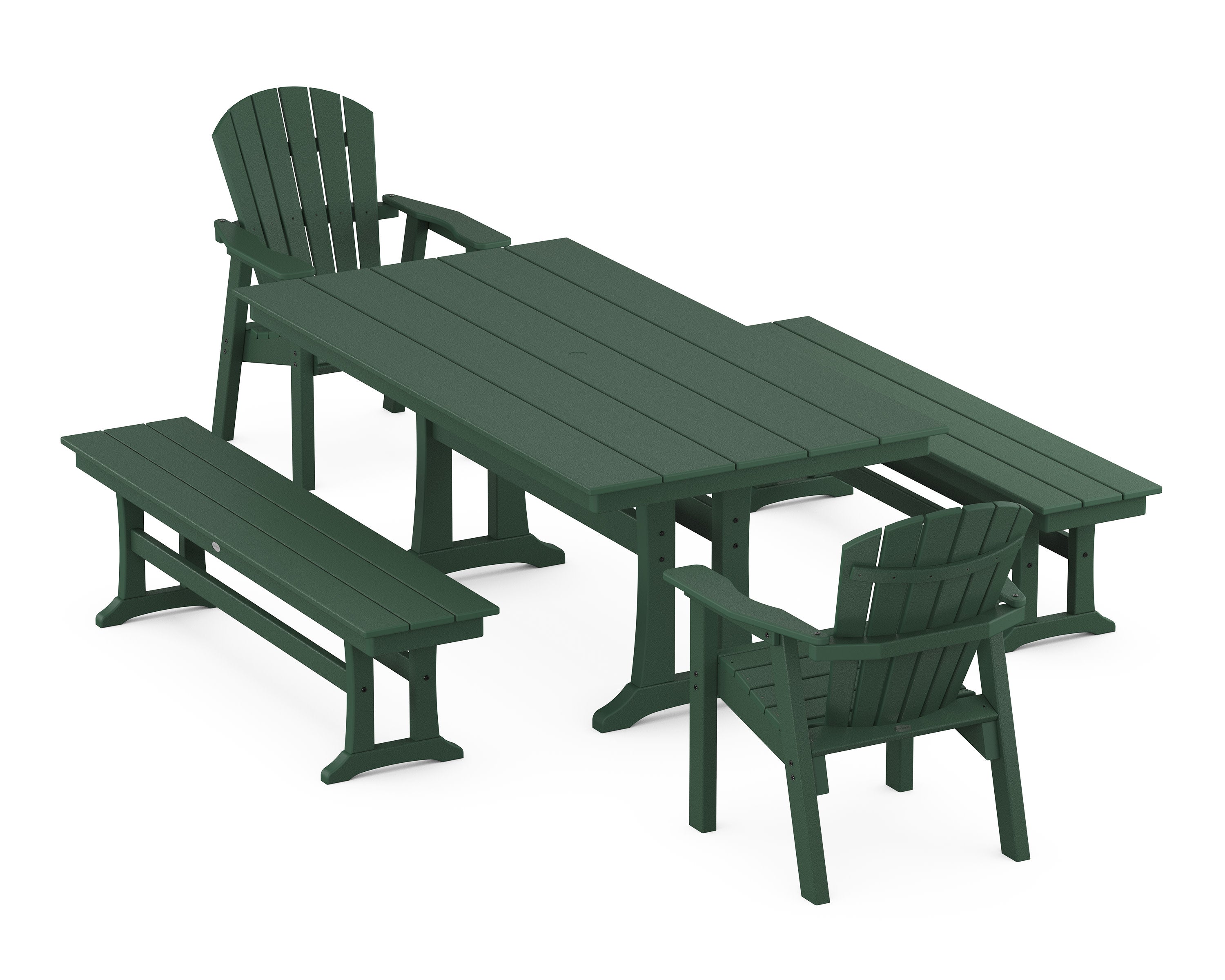 Seashell 5-Piece Farmhouse Dining Set With Trestle Legs in Green