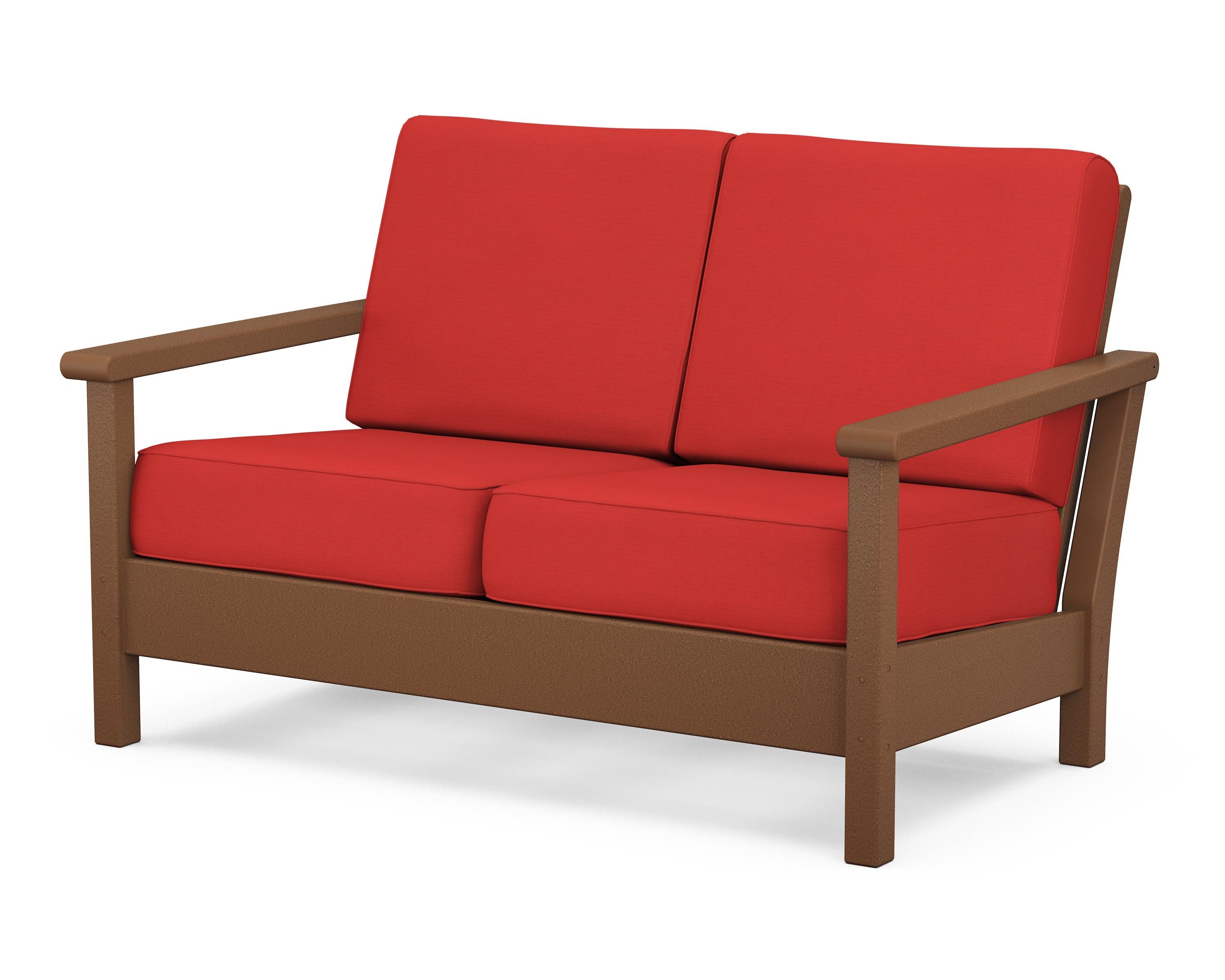 Harbour Deep Seating Loveseat in Teak / Crimson Linen
