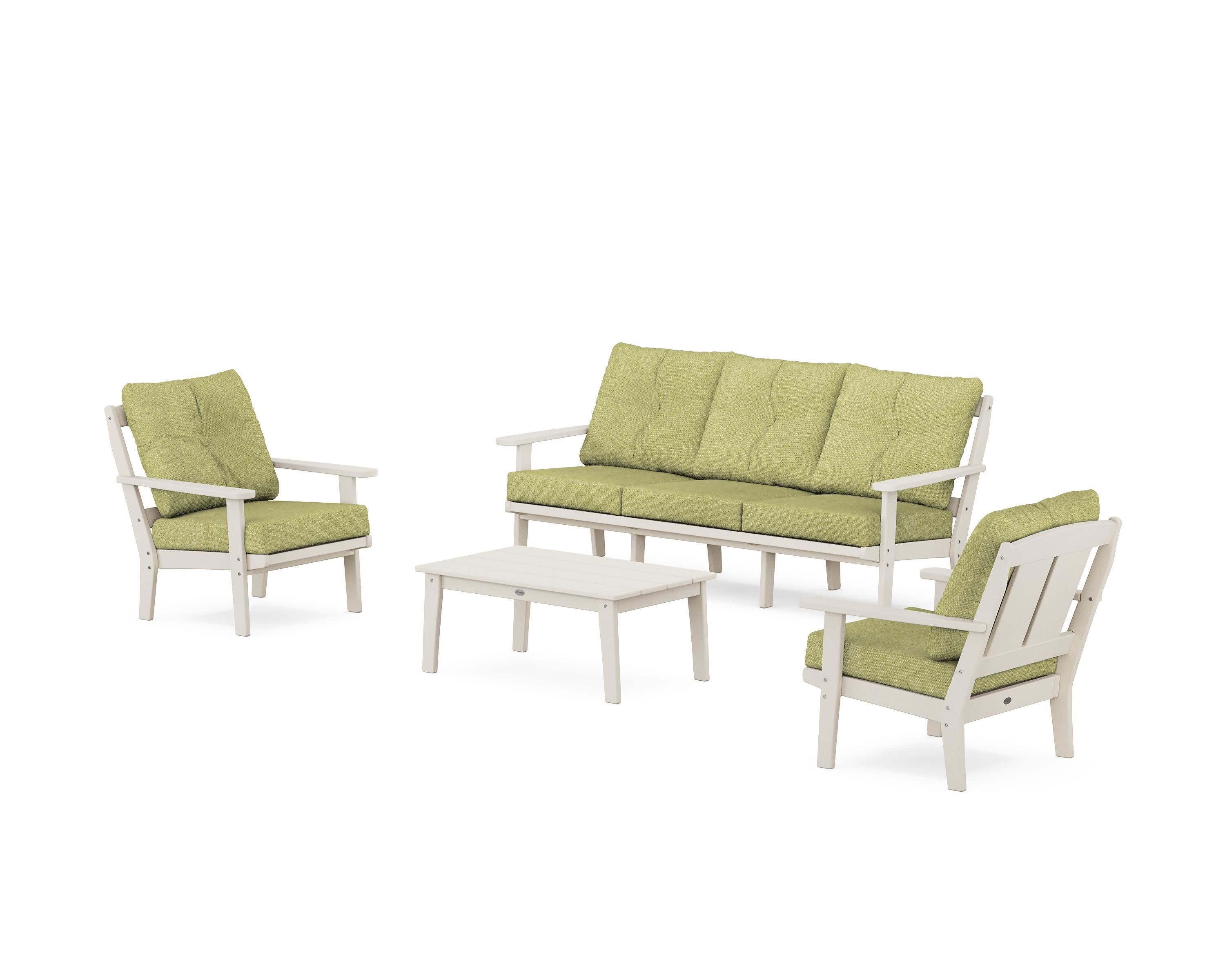 Mission 4-Piece Deep Seating Set with Sofa in Sand / Chartreuse Boucle