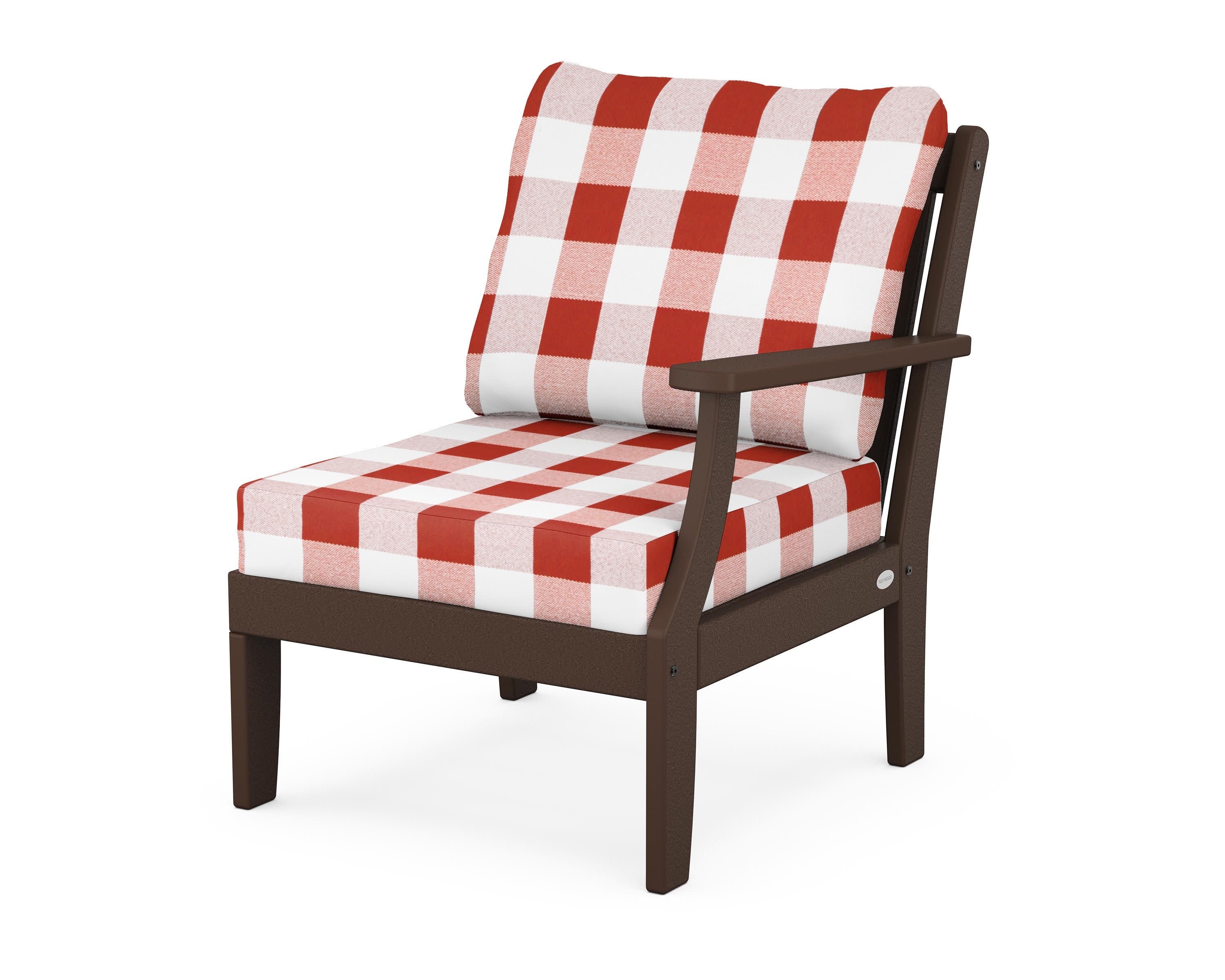 Braxton Modular Right Arm Chair in Mahogany / Buffalo Plaid Crimson