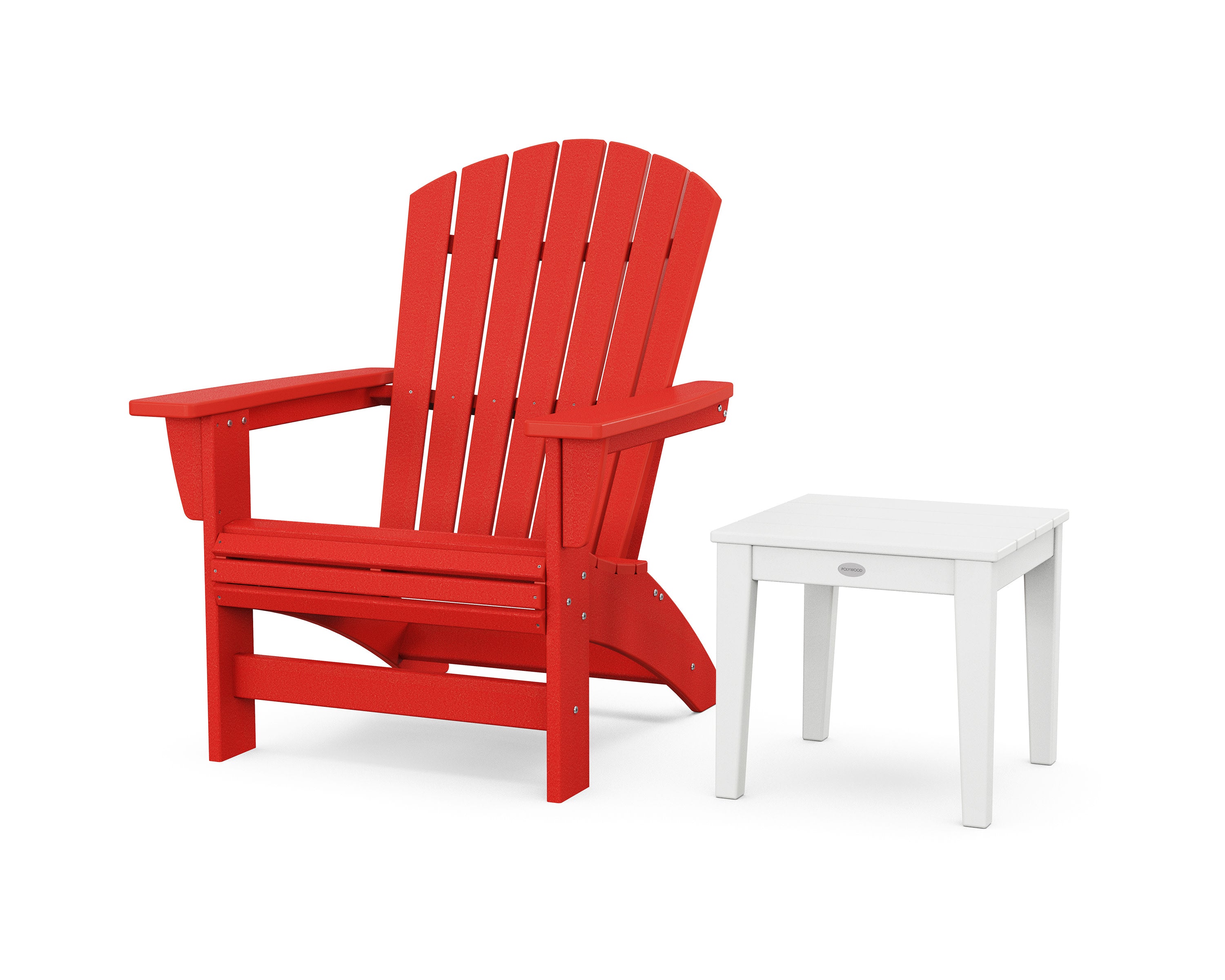 Nautical Grand Adirondack Chair with Side Table in Sunset Red / White