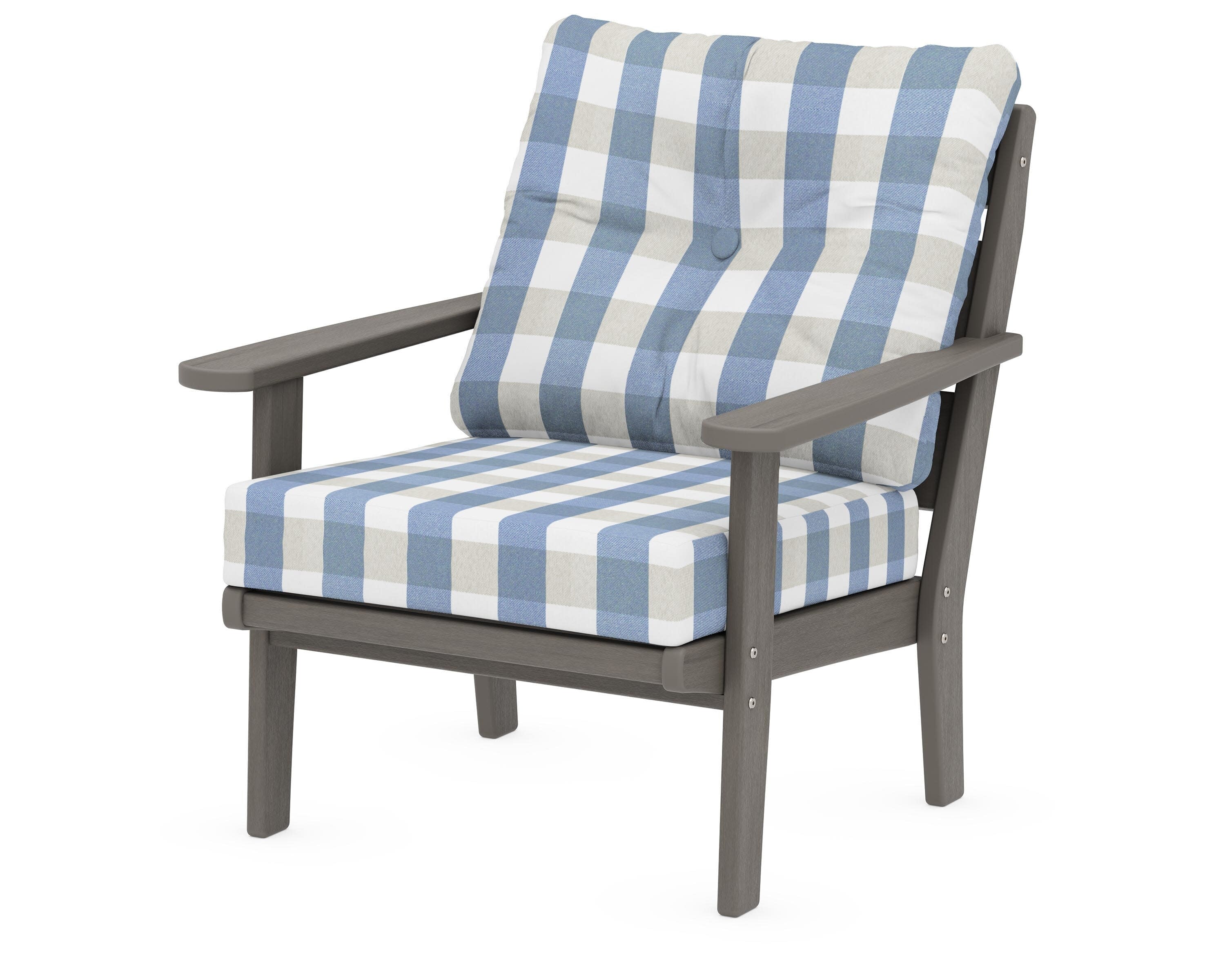 Lakeside Deep Seating Chair in Driftwood / Buffalo Plaid Sky Blue