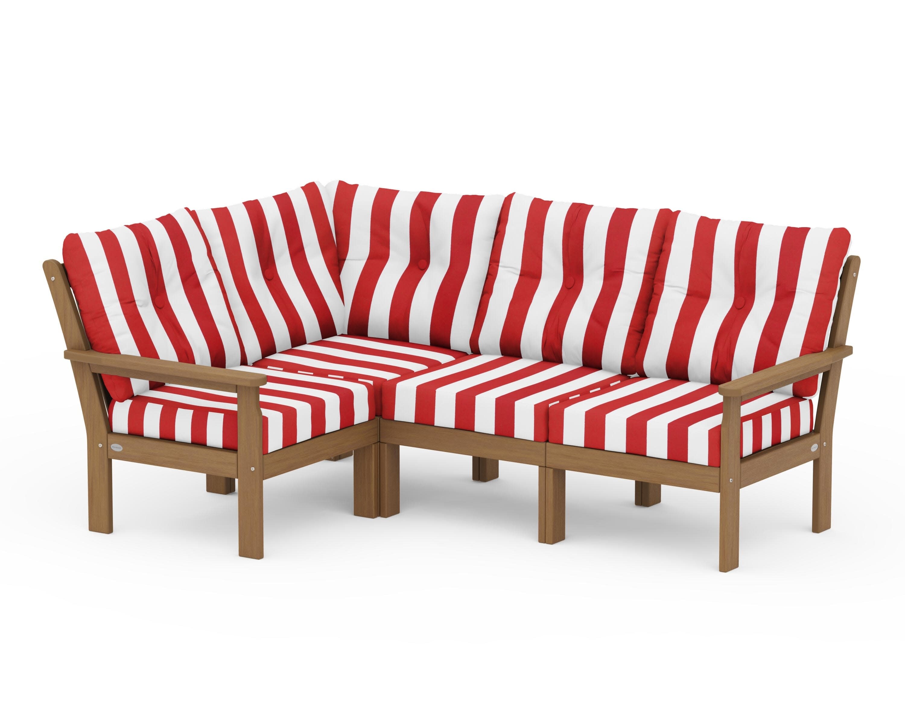 Vineyard 4-Piece Sectional in Natural / Cabana Stripe Crimson