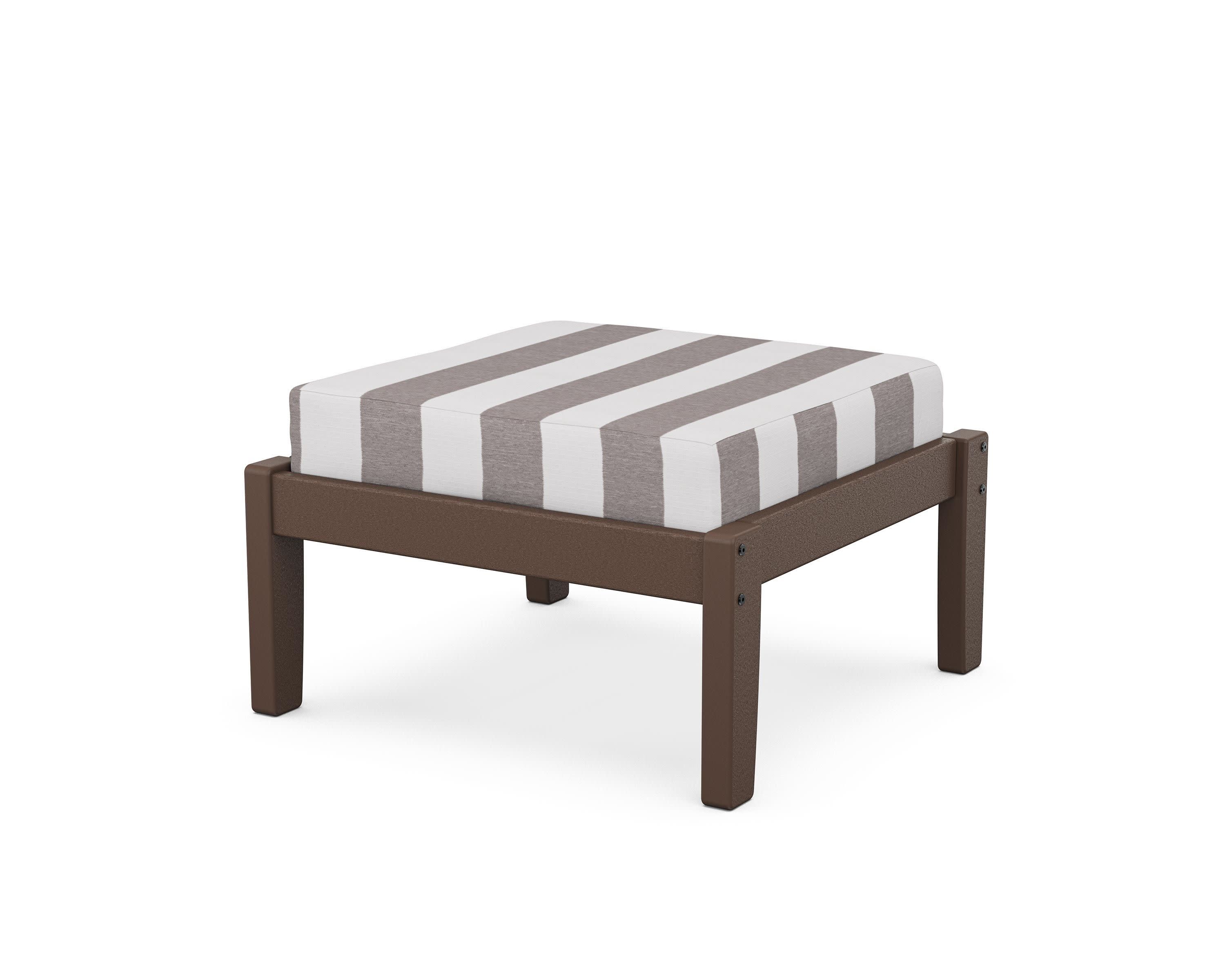 Deep Seating Ottoman in Mahogany / Cabana Stripe Grey Mist