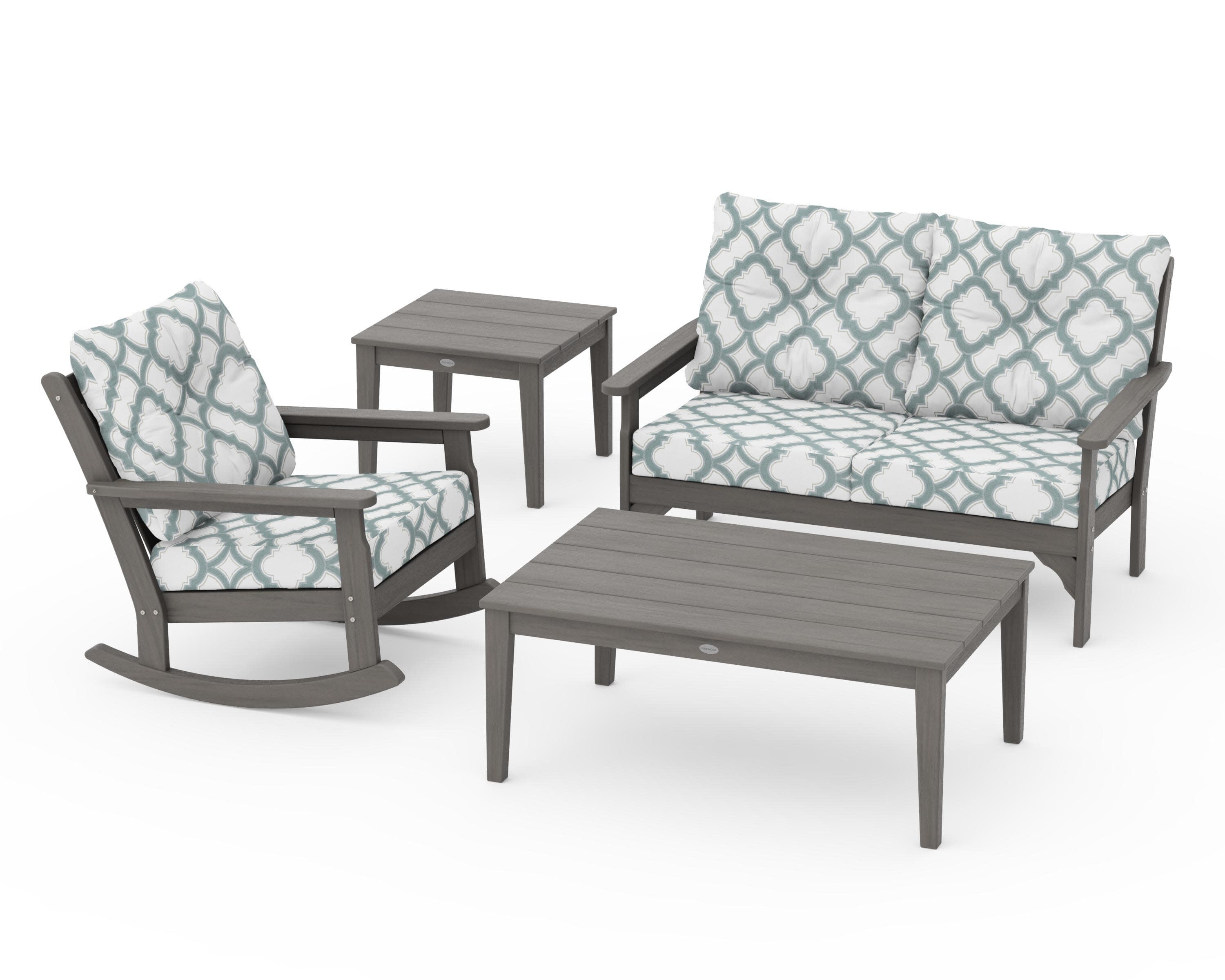 Vineyard 4-Piece Deep Seating Rocker Set in Driftwood / Trellis Glacier Spa