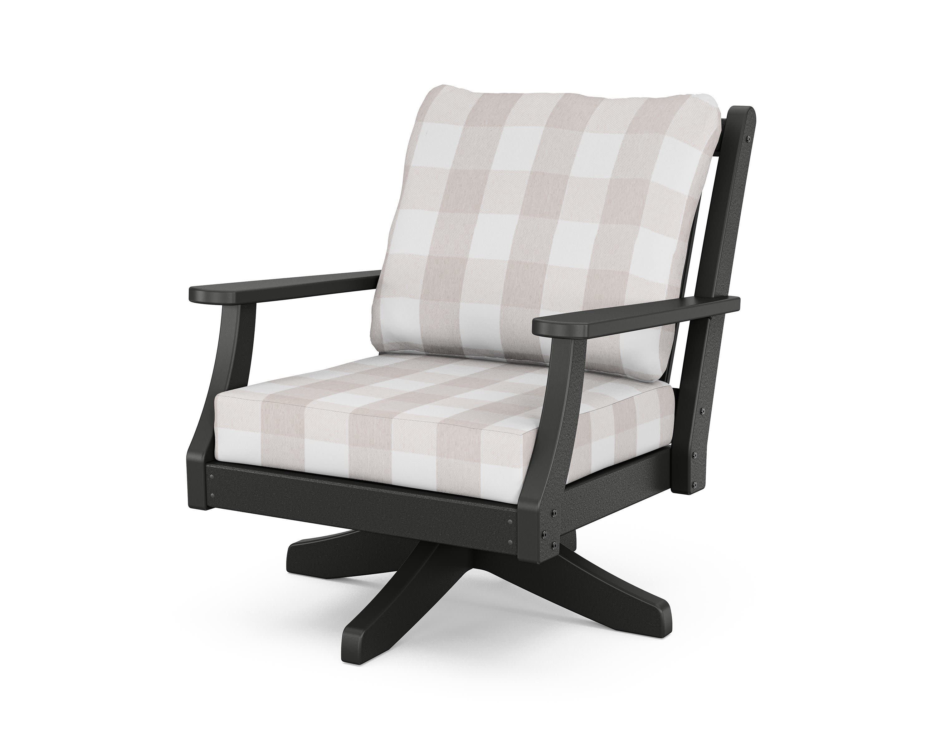 Wovendale Deep Seating Swivel Chair in Black / Buffalo Plaid Dune Burlap
