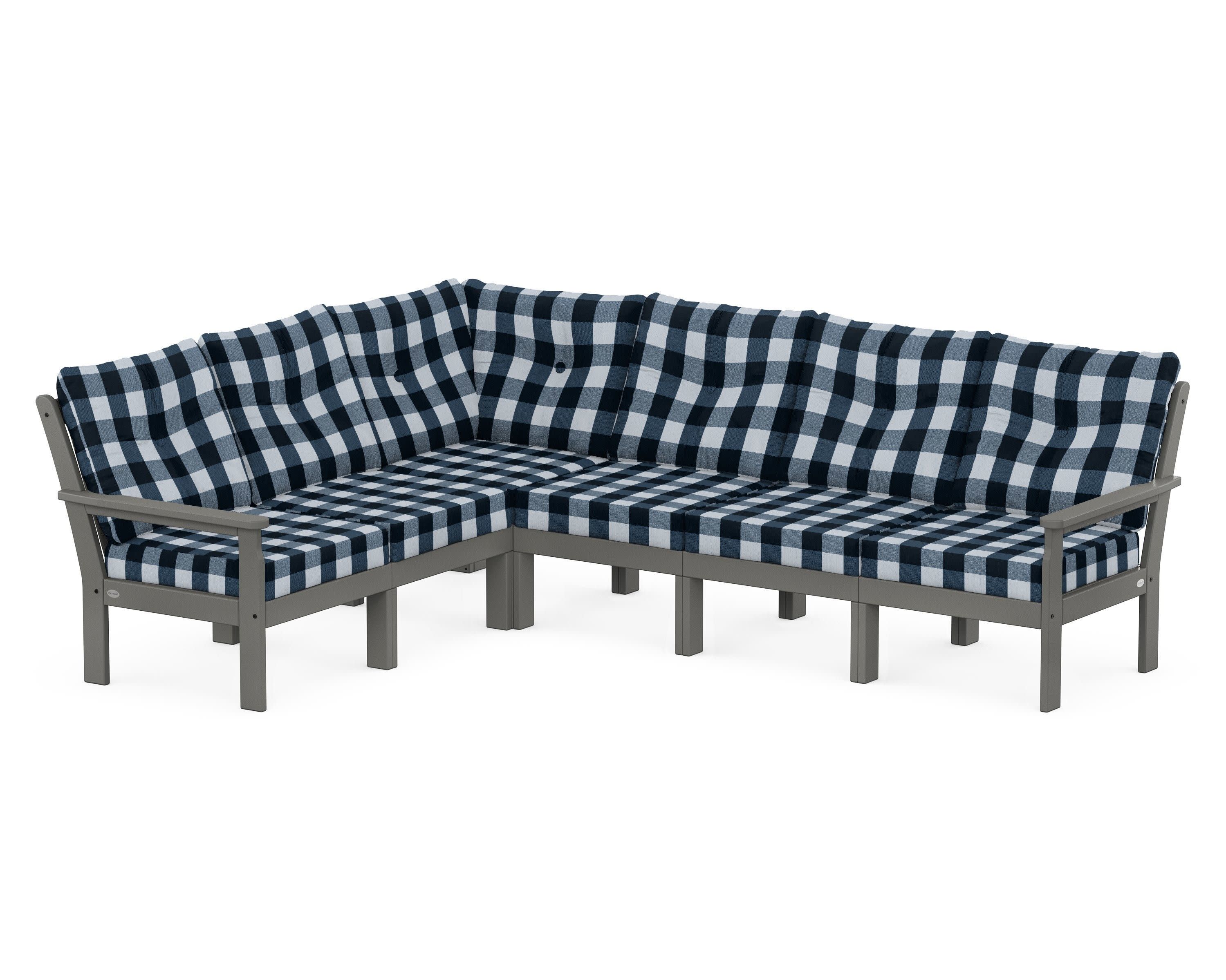 Vineyard 6-Piece Sectional in Slate Grey / Buffalo Plaid Marine Indigo