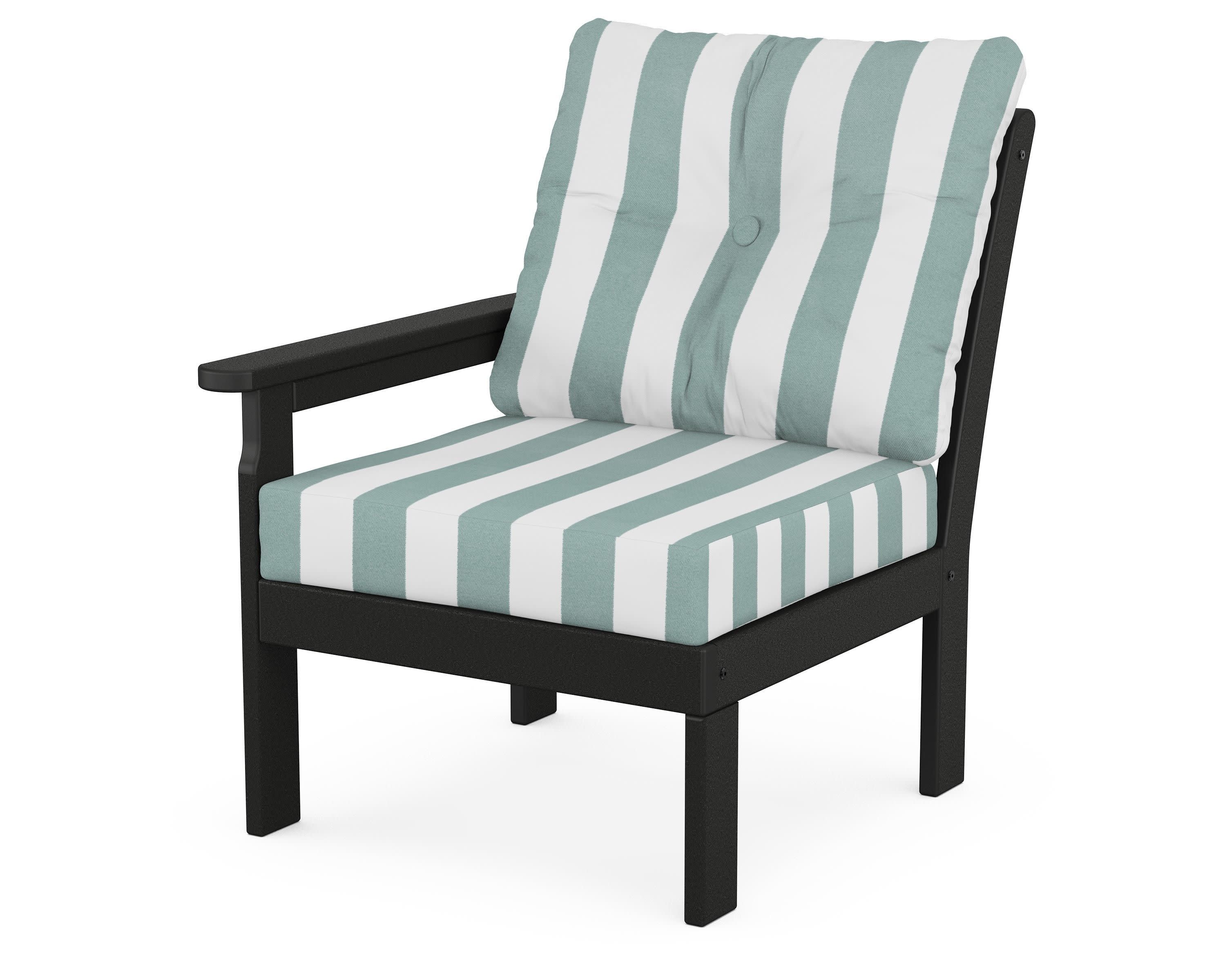 Vineyard Modular Left Arm Chair in Black / Cabana Stripe Glacier Spa