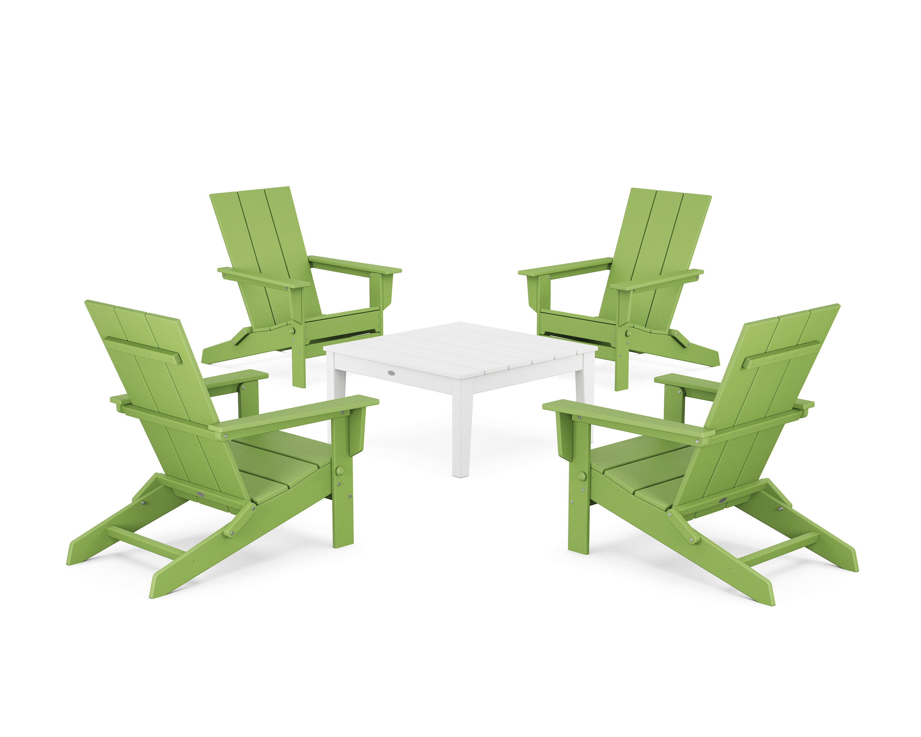 5-Piece Modern Studio Folding Adirondack Chair Conversation Group in Lime / White