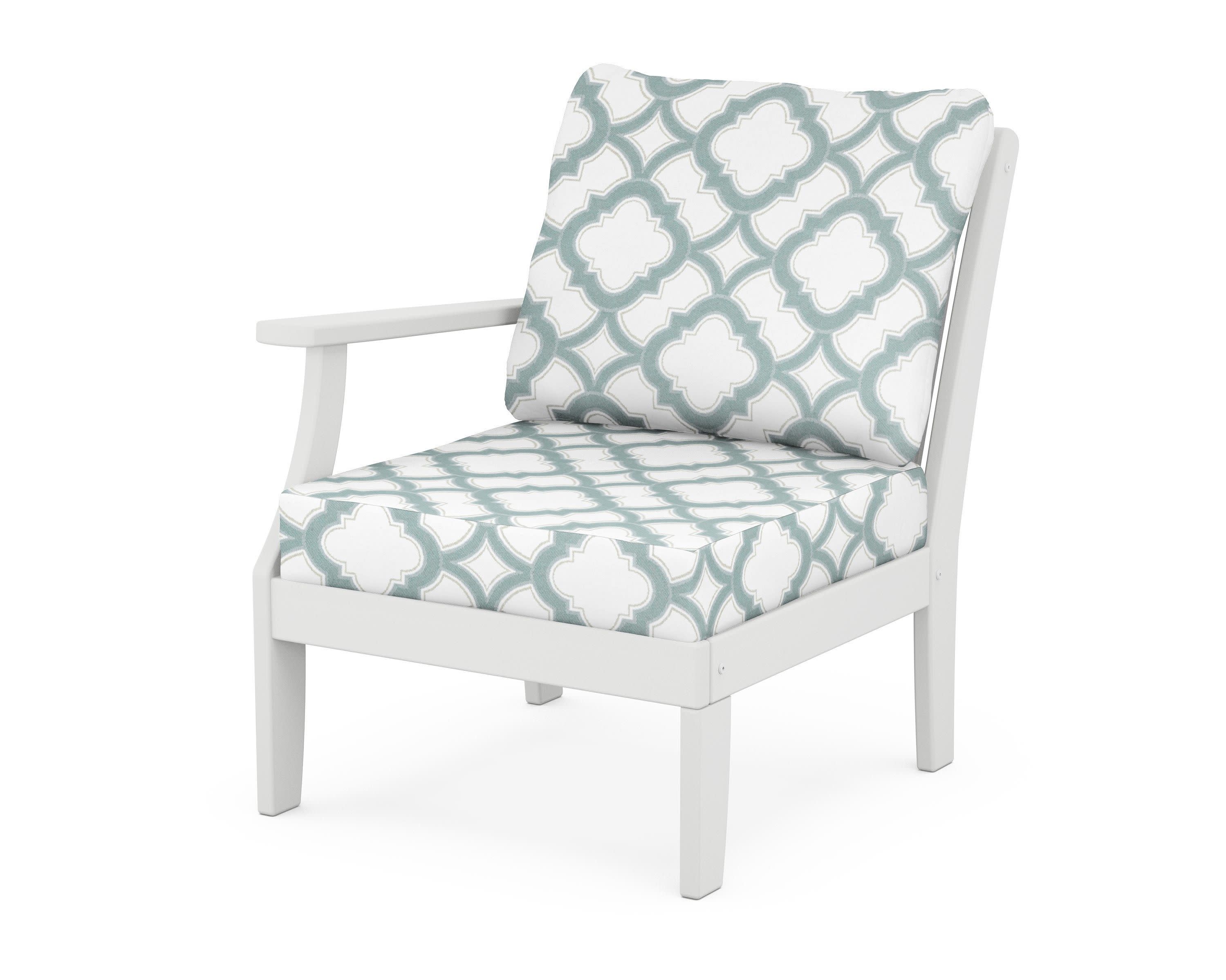 Braxton Modular Left Arm Chair in White / Trellis Glacier Spa