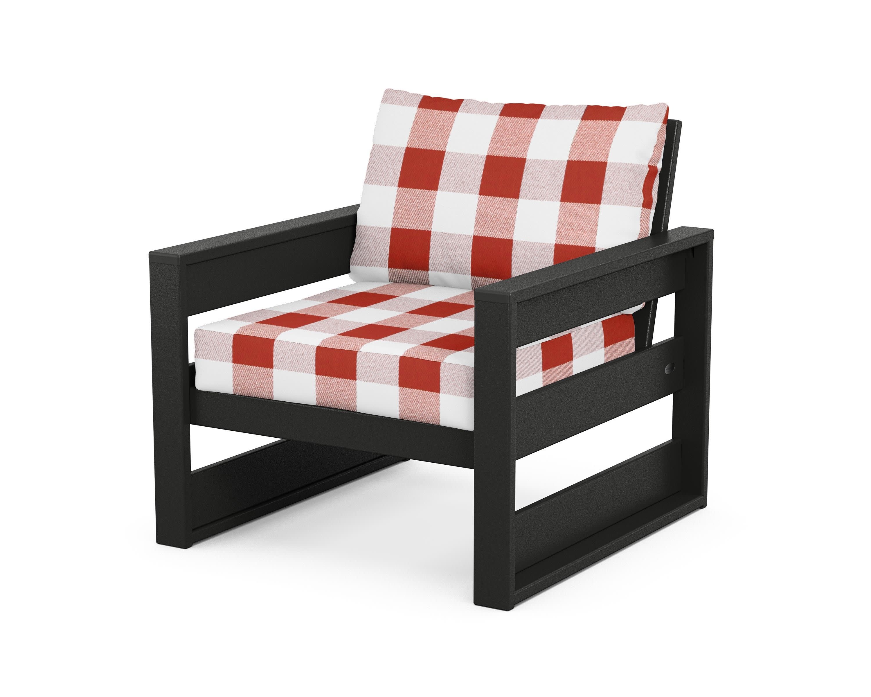 Westport Club Chair in Black / Buffalo Plaid Crimson