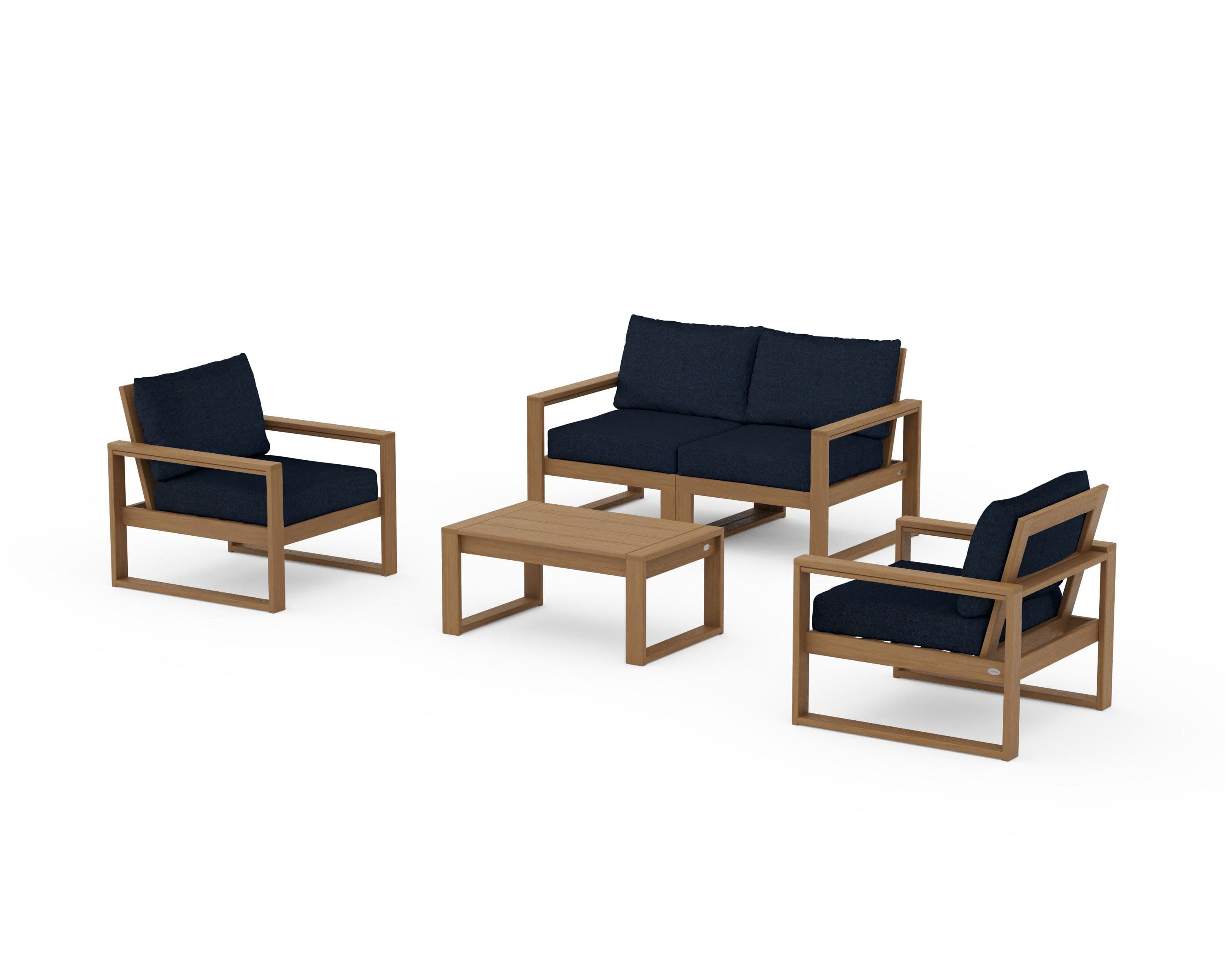 EDGE Sectional 4-Piece Deep Seating Set with Loveseat in Natural / Marine Indigo