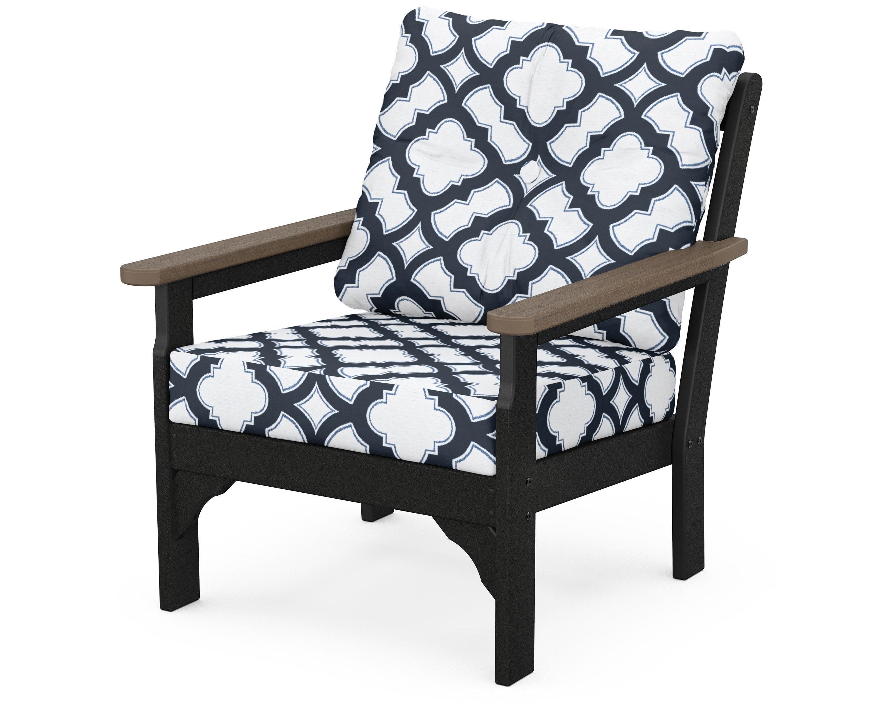 Vineyard Deep Seating Chair in White / Kona / Trellis Marine Indigo