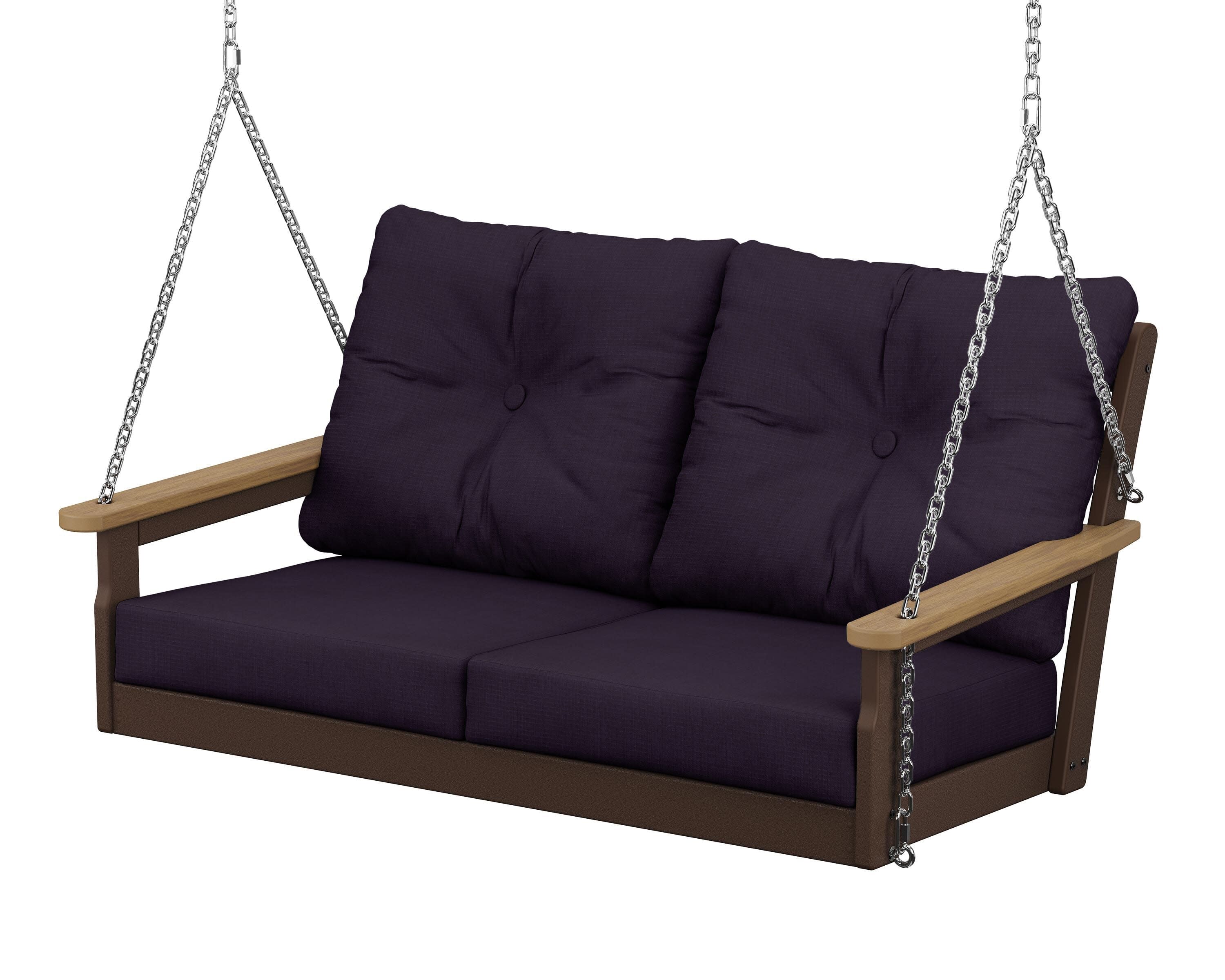 Vineyard Deep Seating Swing in Mahogany / Natural / Navy Linen