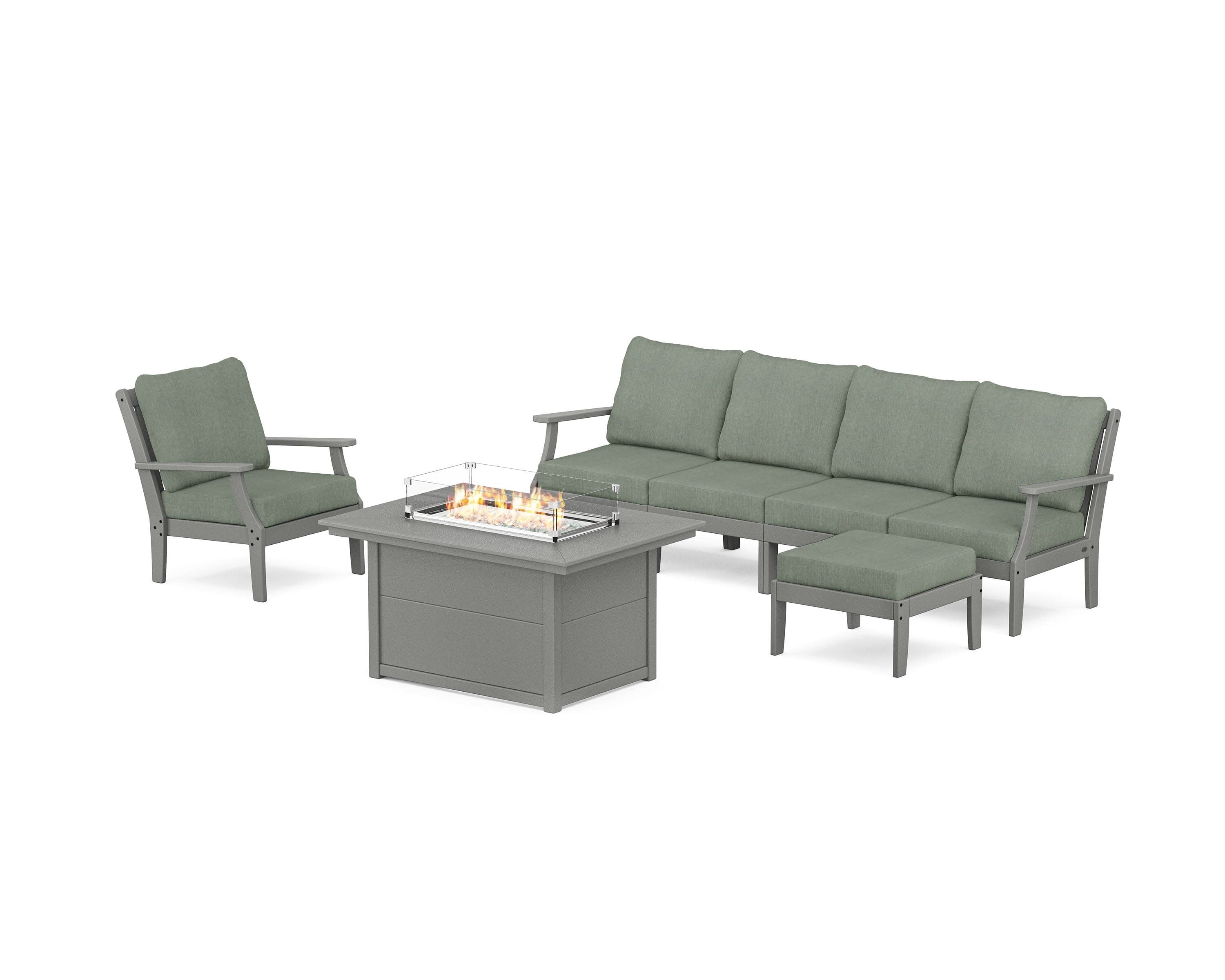 Braxton Sectional Lounge and Fire Pit Set in Slate Grey / Cast Sage