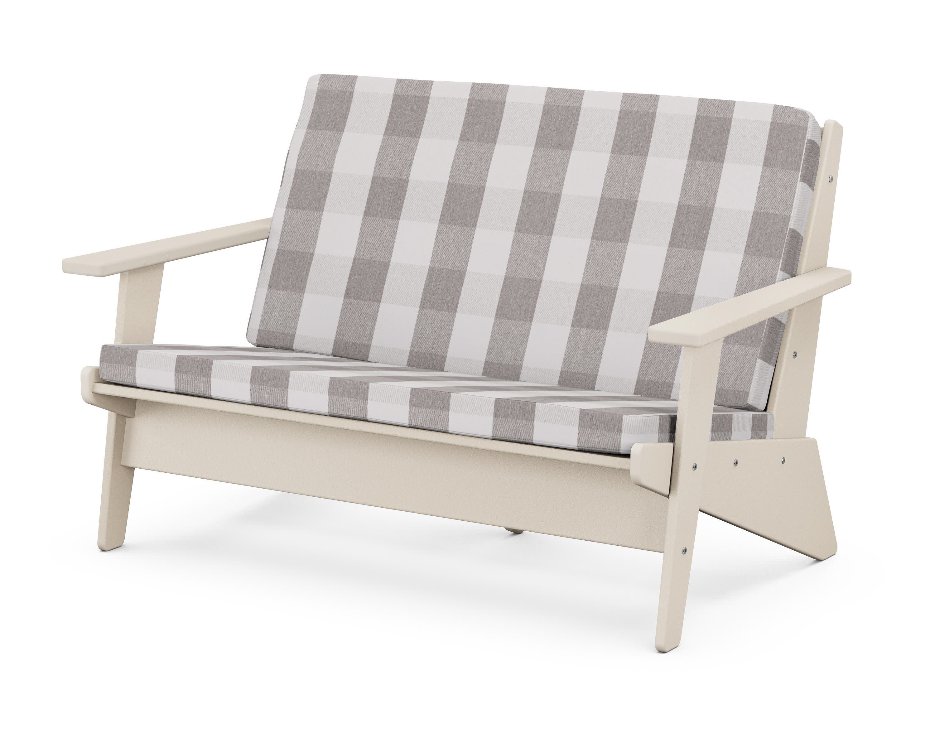 Riviera Modern Lounge Loveseat in Sand / Buffalo Plaid Grey Mist