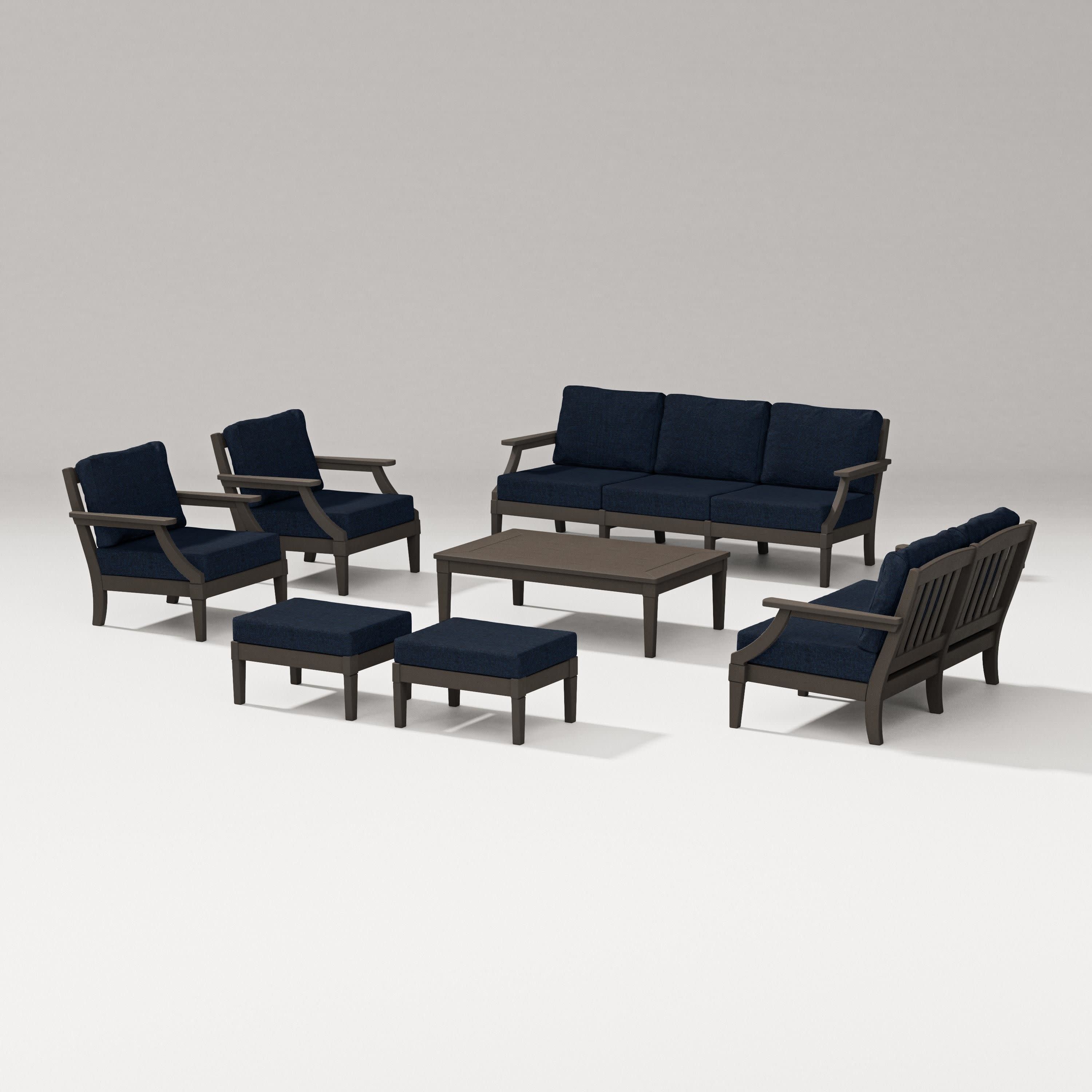 Estate 7-Piece Lounge Sofa Set in Vintage Coffee / Marine Indigo
