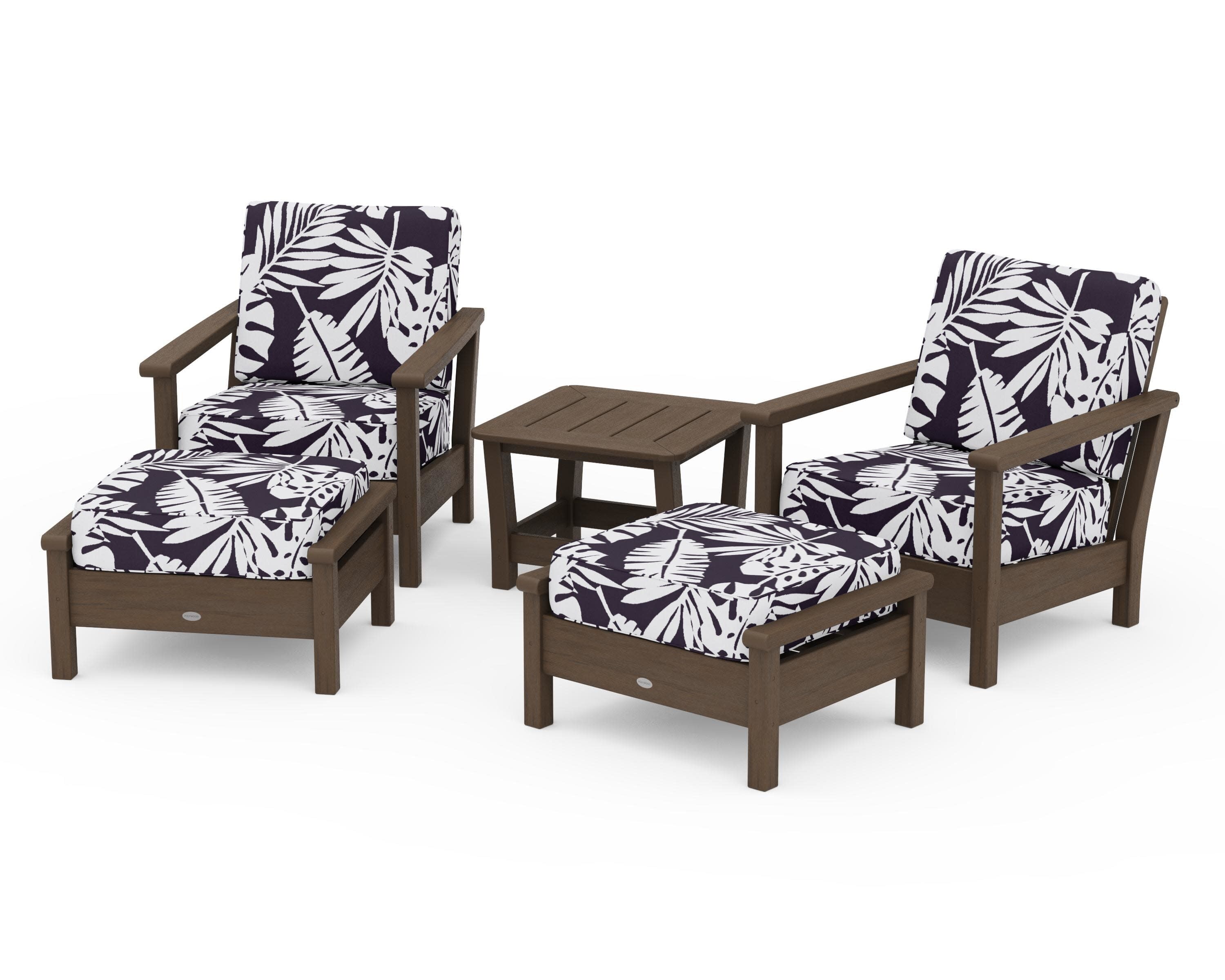 Harbour 5-Piece Deep Seating Chair Set in Kona / Leaf Navy