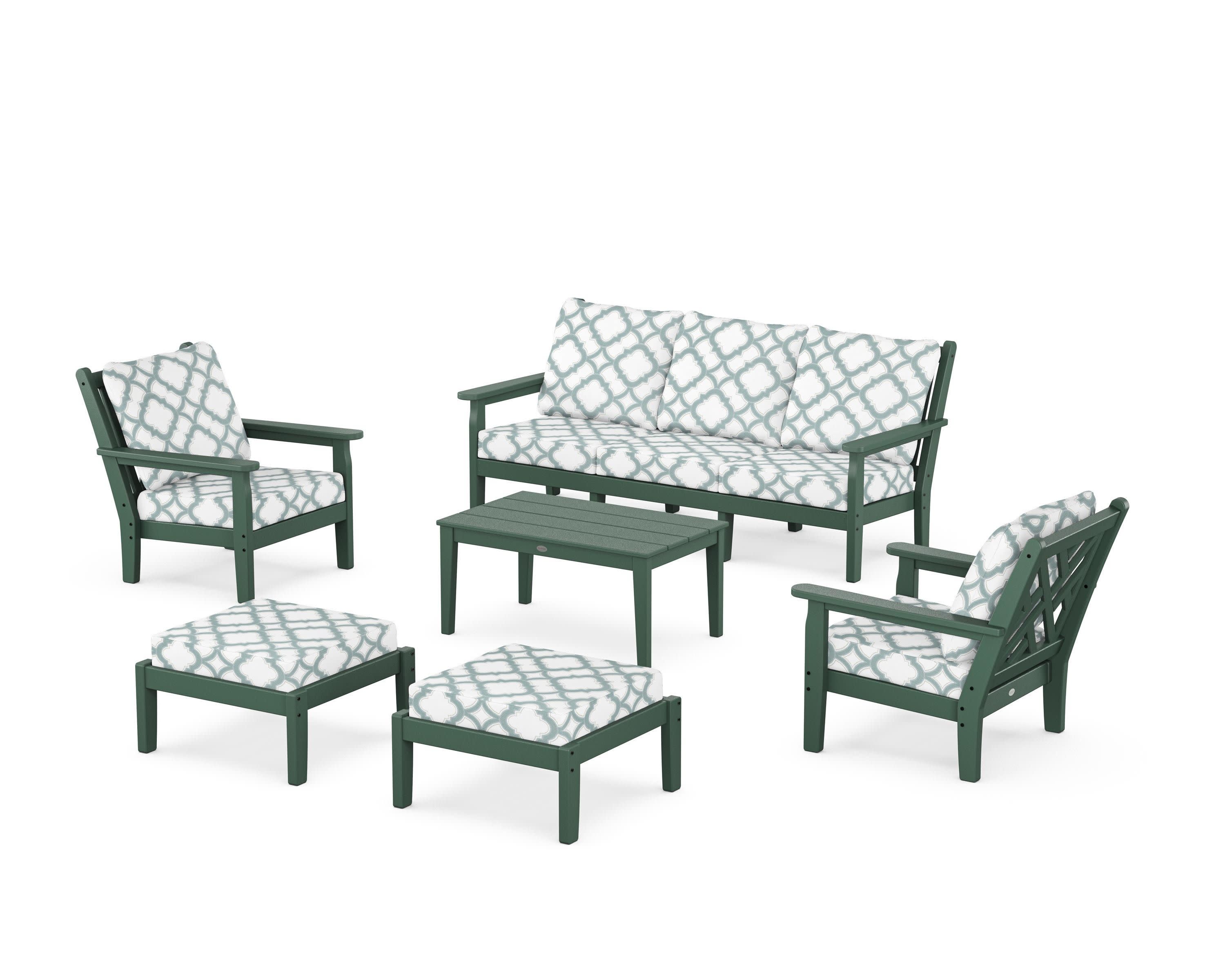 Chippendale 6-Piece Lounge Sofa Set in Green / Trellis Glacier Spa