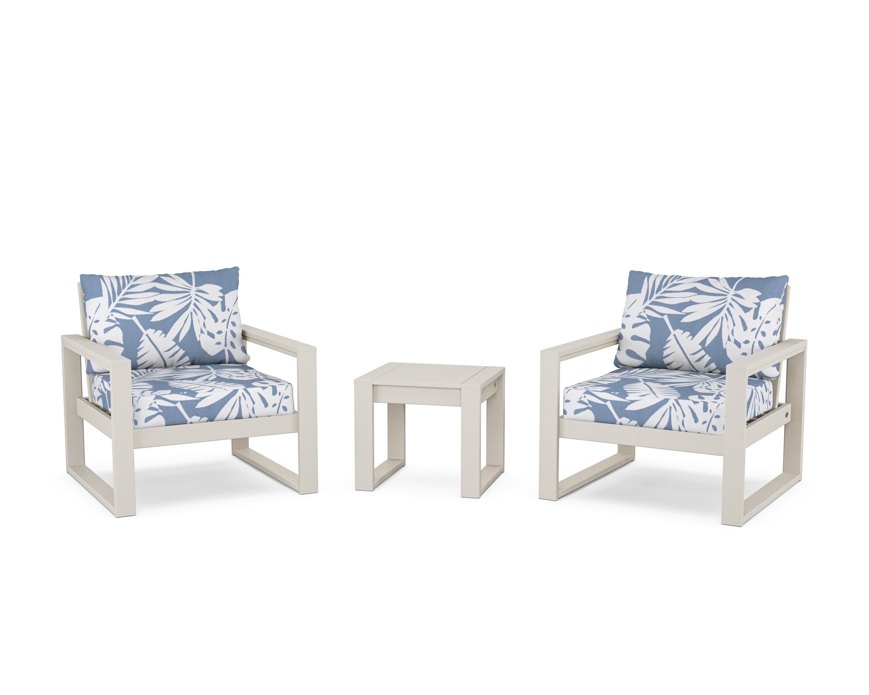 EDGE Sectional 3-Piece Deep Seating Set in Sand / Leaf Sky Blue