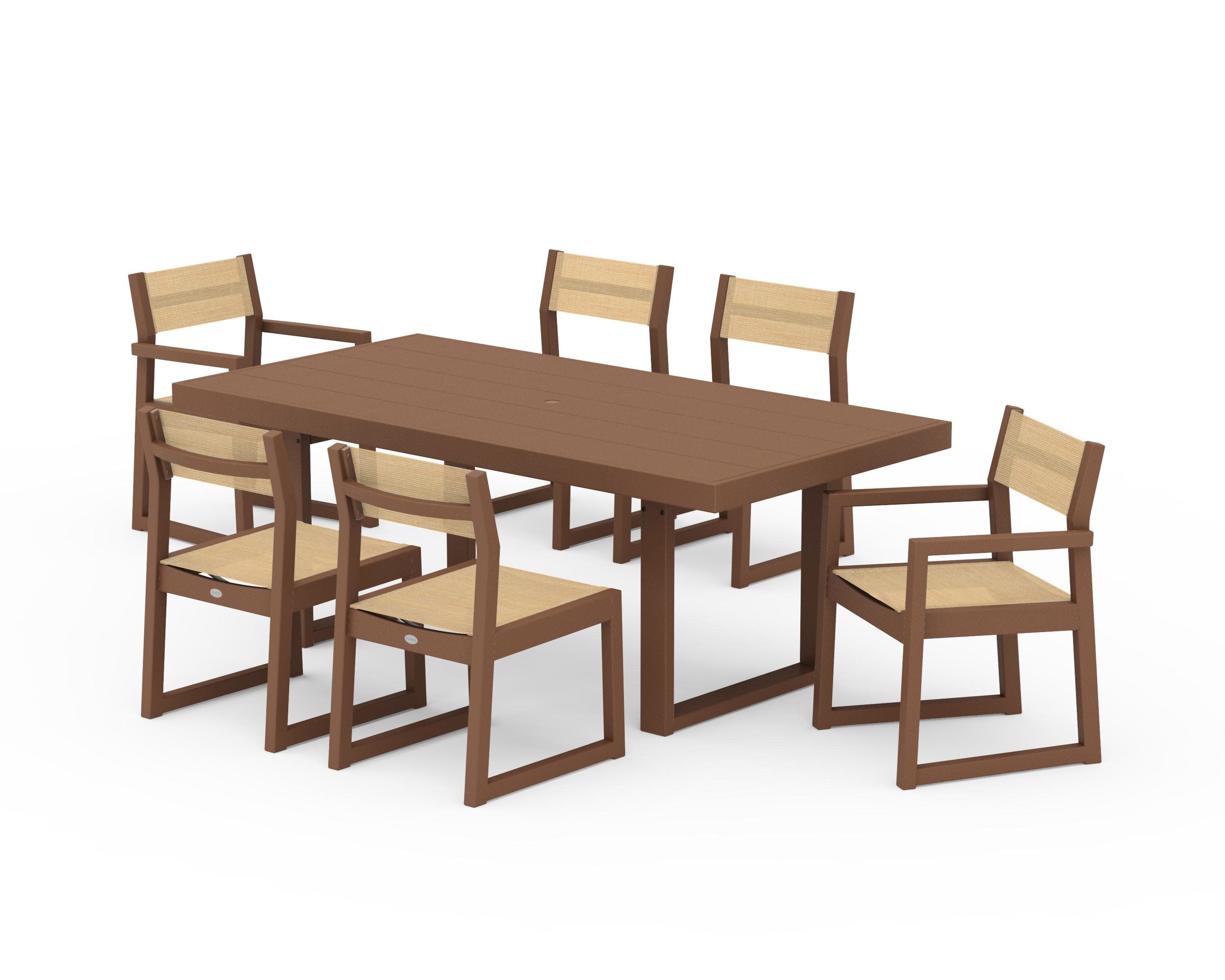 EDGE Sling 7-Piece Dining Set in Teak / Dupioni Apricot Sling