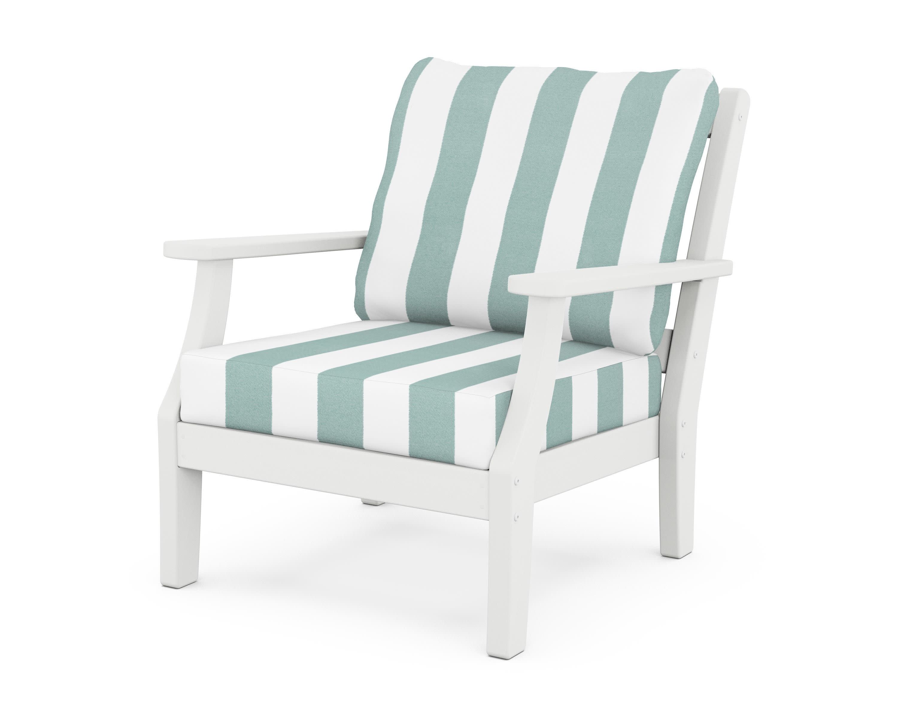 Chinoiserie Deep Seating Chair in White / Cabana Stripe Glacier Spa
