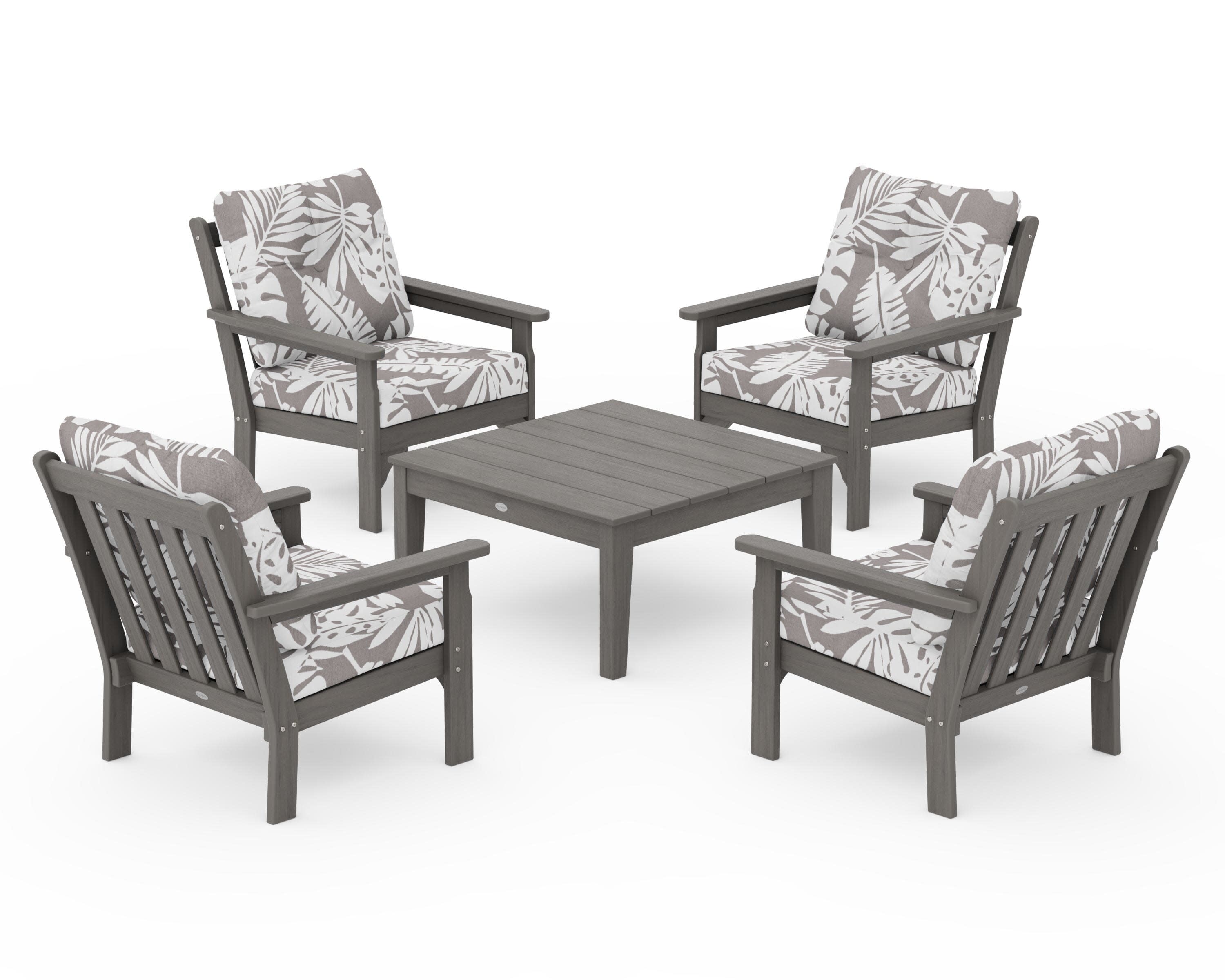 Vineyard 5-Piece Deep Seating Conversation Set in Driftwood / Leaf Grey Mist