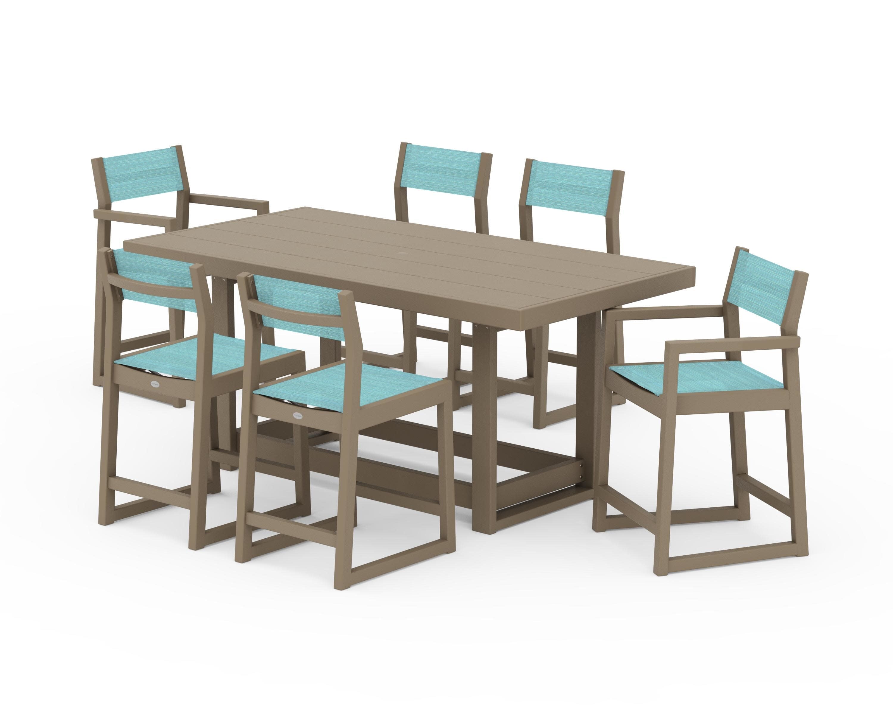 EDGE Sling 7-Piece Counter Table Set in Vintage Sahara / Dupioni Aquamarine Sling