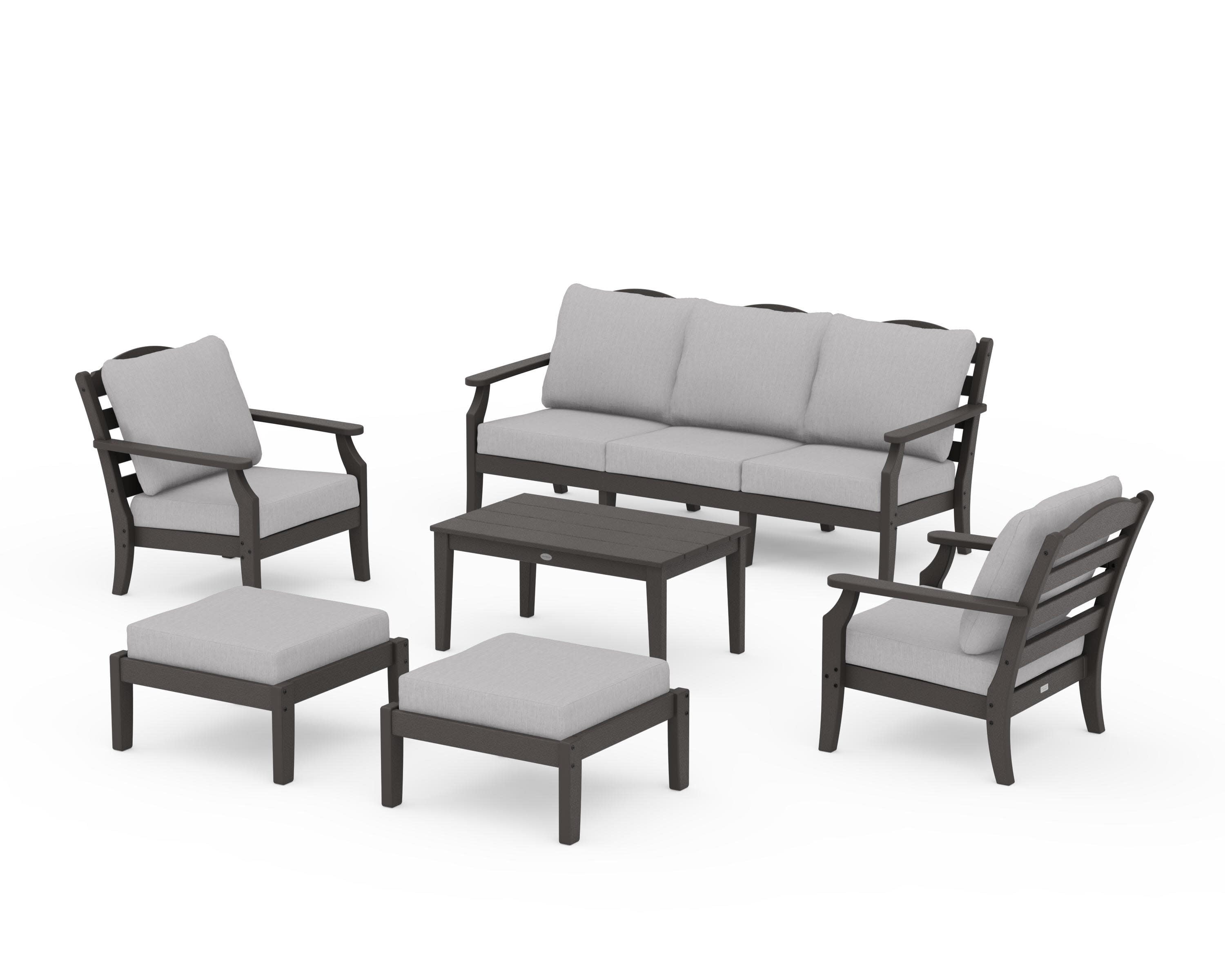 Savannah 6-Piece Lounge Sofa Set in Vintage Coffee / Granite